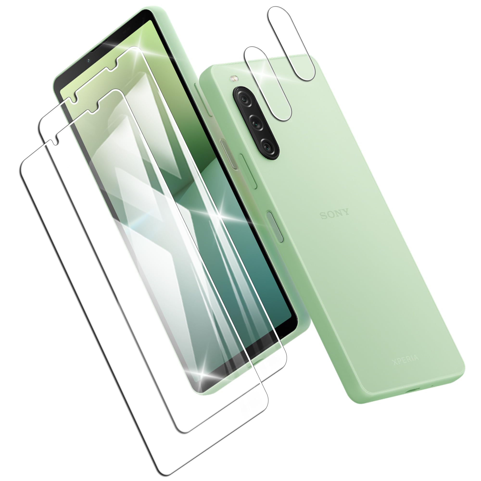 【2+2枚セット】Xperia 10 V SO-52D SOG11 用の フィルム+ Xperia 10 V SO-52D SOG11 用の レンズフィルム 表面硬度 9H【日本旭硝子素材採用】3D Touch対応 エクスペリア10 V 用の ガラスフィルム 耐衝撃 保護フィルム 飛散防止 Nutmeg