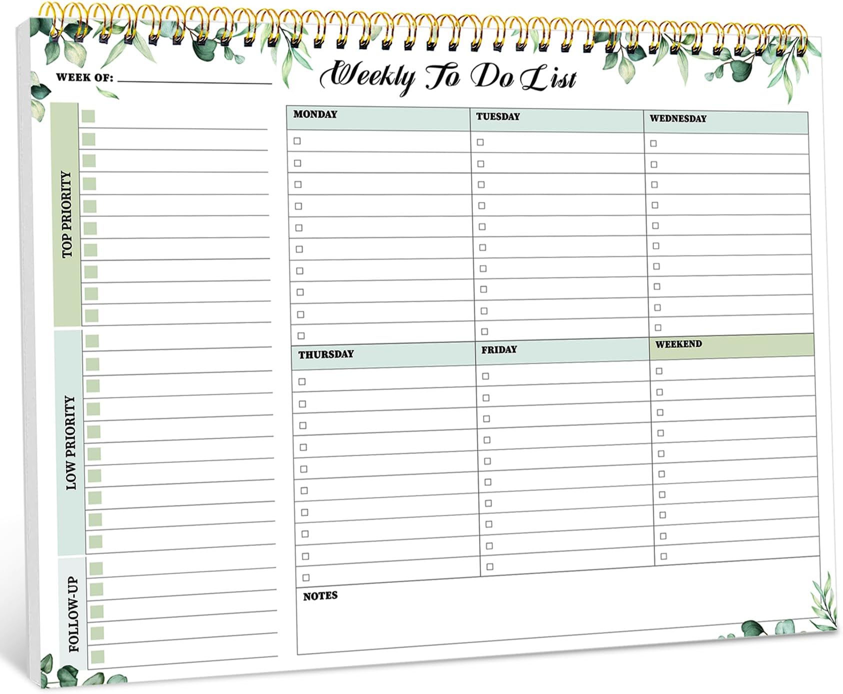 Taja Weekly To Do List Notepad, Undated Weekly Planner Pad, 8.5" x 11"