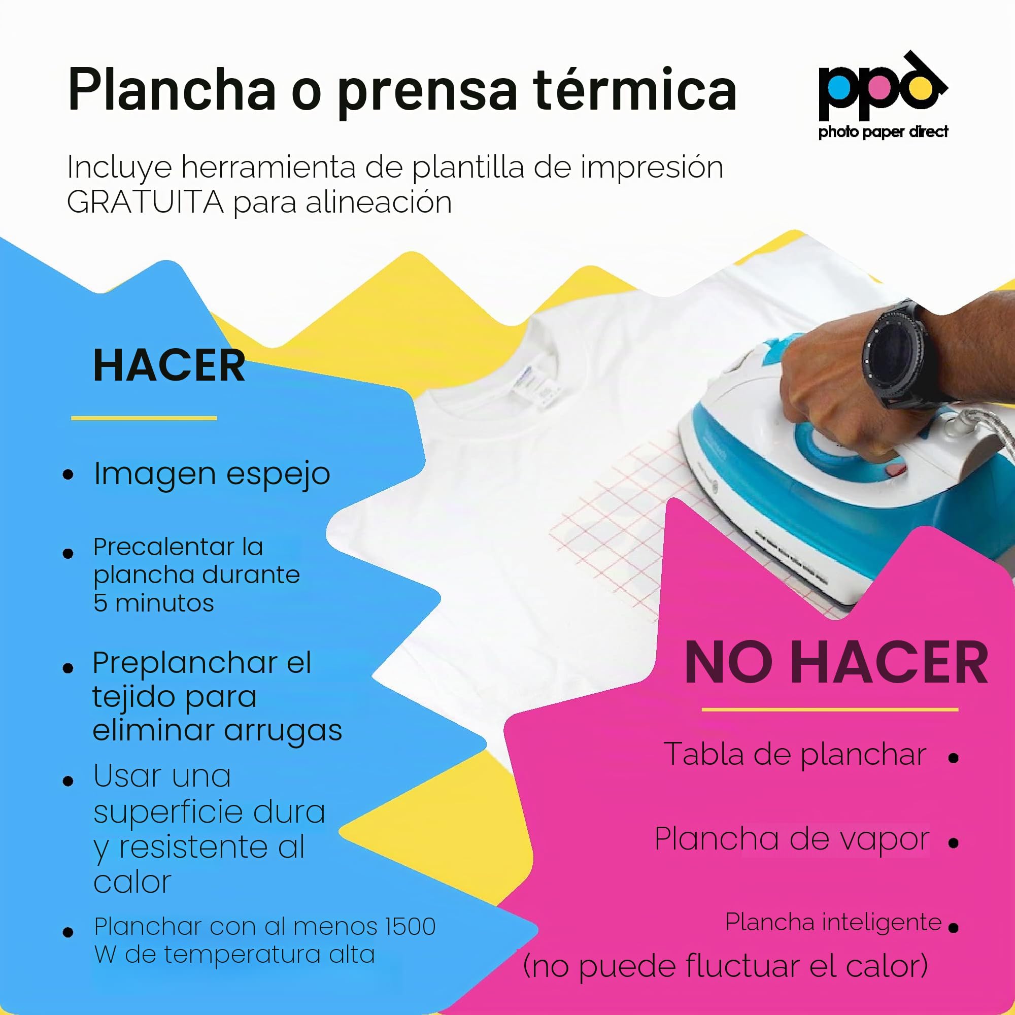 PPD A4 x 100 Hojas de Papel de Transferencia Térmica Para Camisetas, Mascarillas y Tejidos Blancos o Claros - Para Impresora de Inyección de Tinta Inkjet - PPD-1-100