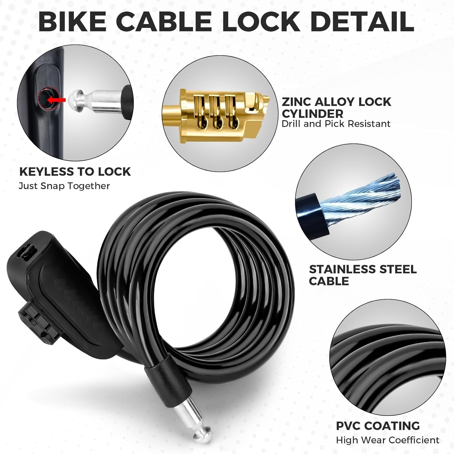Leosportz Cycle Lock with Key - Heavy Duty Advanced Locks for Bike Riders with Bracket,Advanced | Anti Theft Lock Thickness 9mm x 2.5 Feet (Black, 9mm) 1