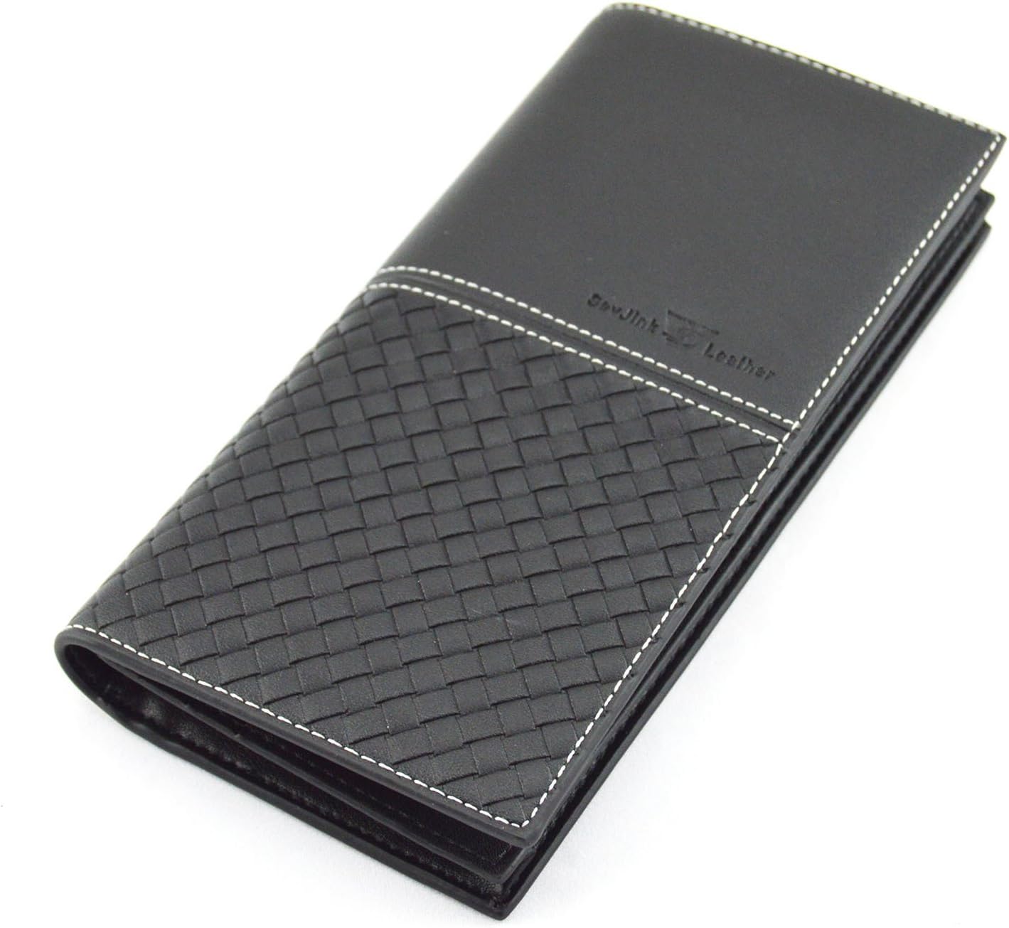 Men's Plaid Long Leather Wallet,Number 1,Black