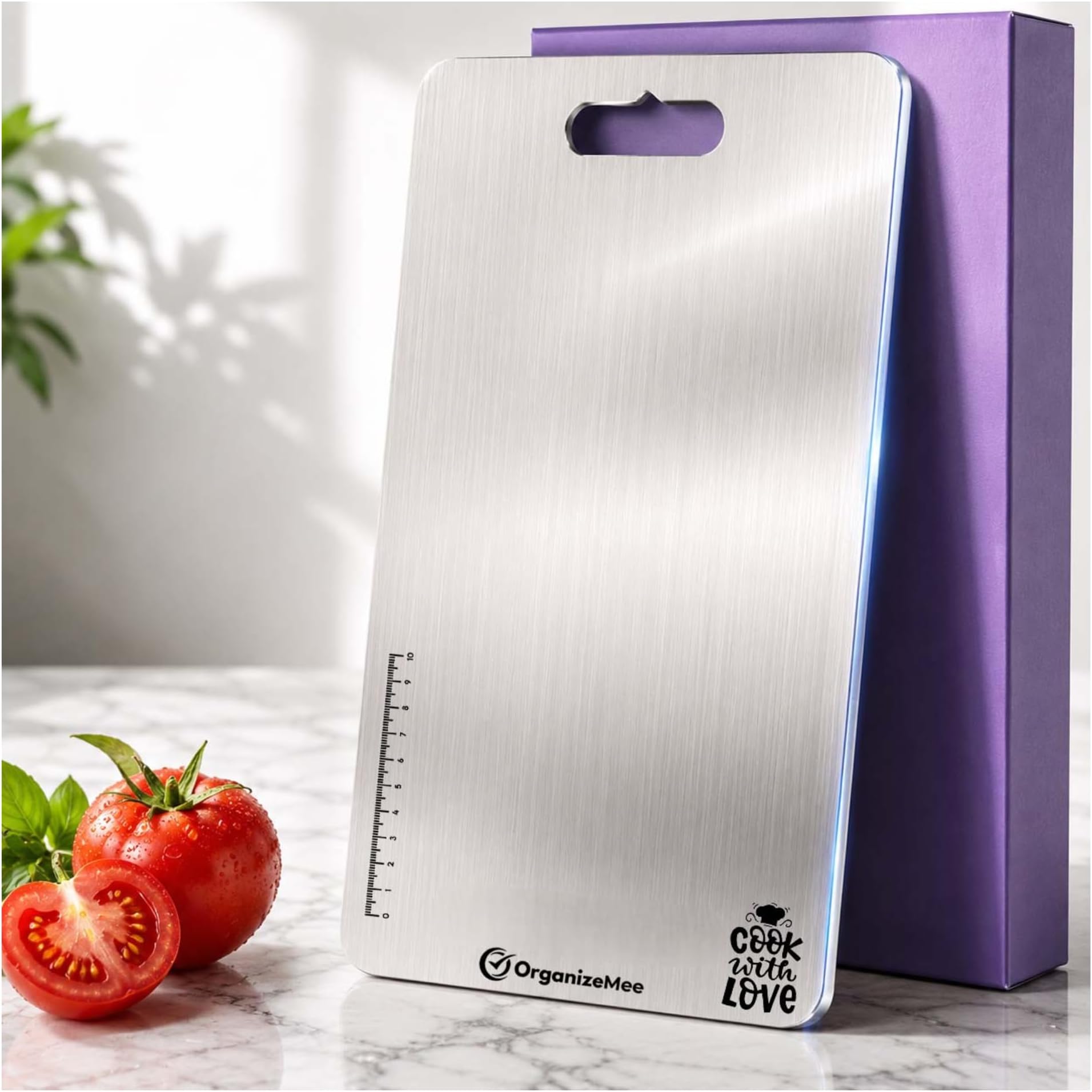 OrganizeMee Stainless Steel Chopping Board for Kitchen Heavy-Duty Cutting Board for Vegetables, Fruits Cutter, Meats, vegitable Chopper Boards, Premium Metal Chopping Board (Medium)(31.8CM X 21CM)