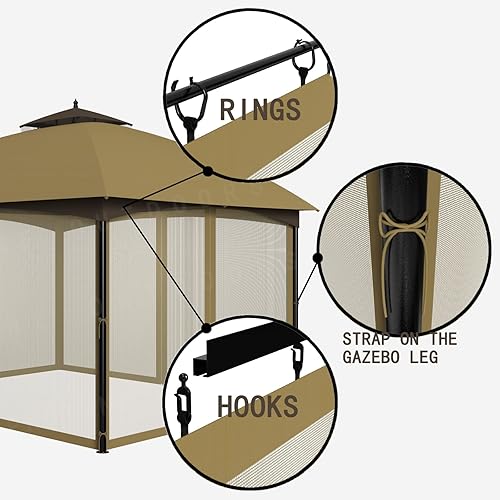 Miniatura 4 de Mosquitera de repuesto con cremallera para patio al aire libre, jardín y patio trasero (10 x 13 pies, marrón)
