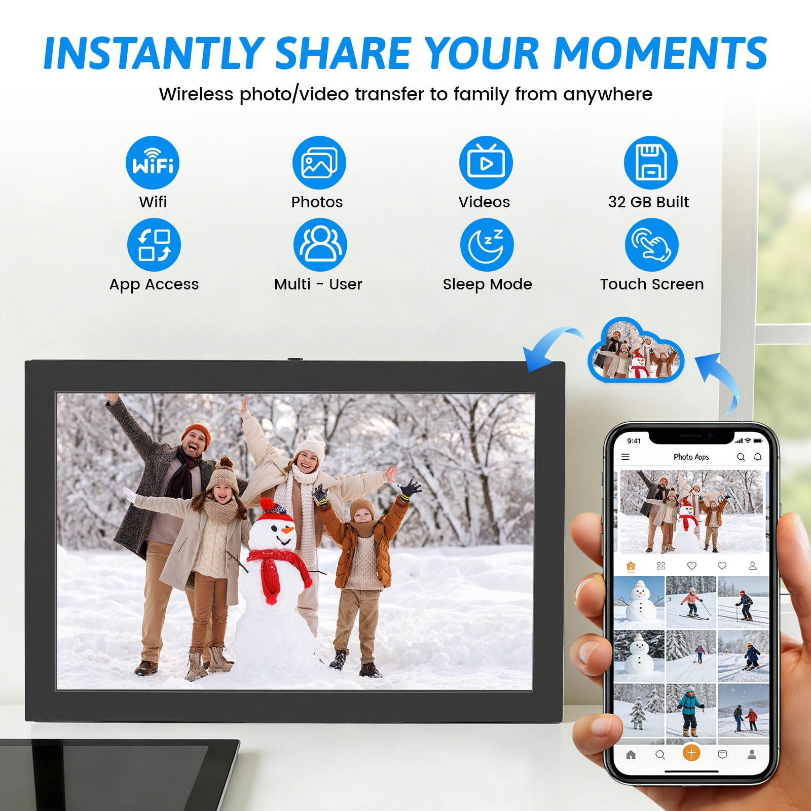 Calendario digitale da 10,1 pollici con touchscreen - Organizzatore familiare intelligente da 32 GB - Agenda elettronica con Wi-Fi e supporto a parete/scrivania - Cornice digitale multifunzione