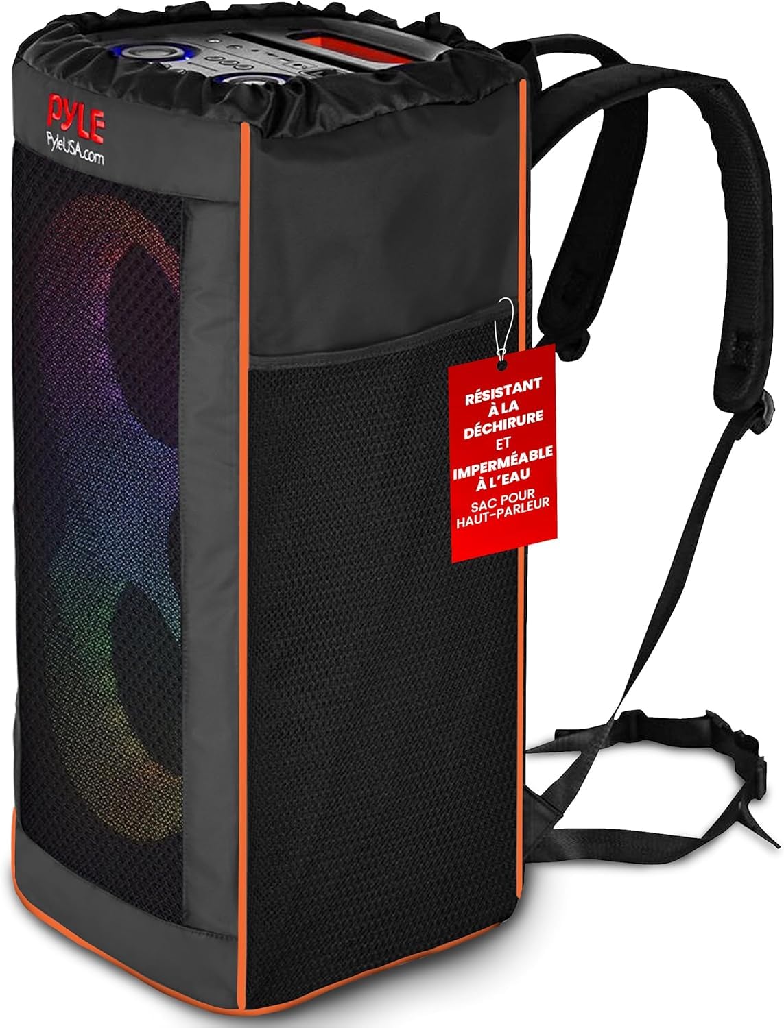 Pyle Housse Étanche pour Enceinte Bluetooth – Sac à Dos de Transport Anti-Déchirure avec Poches Latérales, Bretelles Réglables et Cordon de Serrage