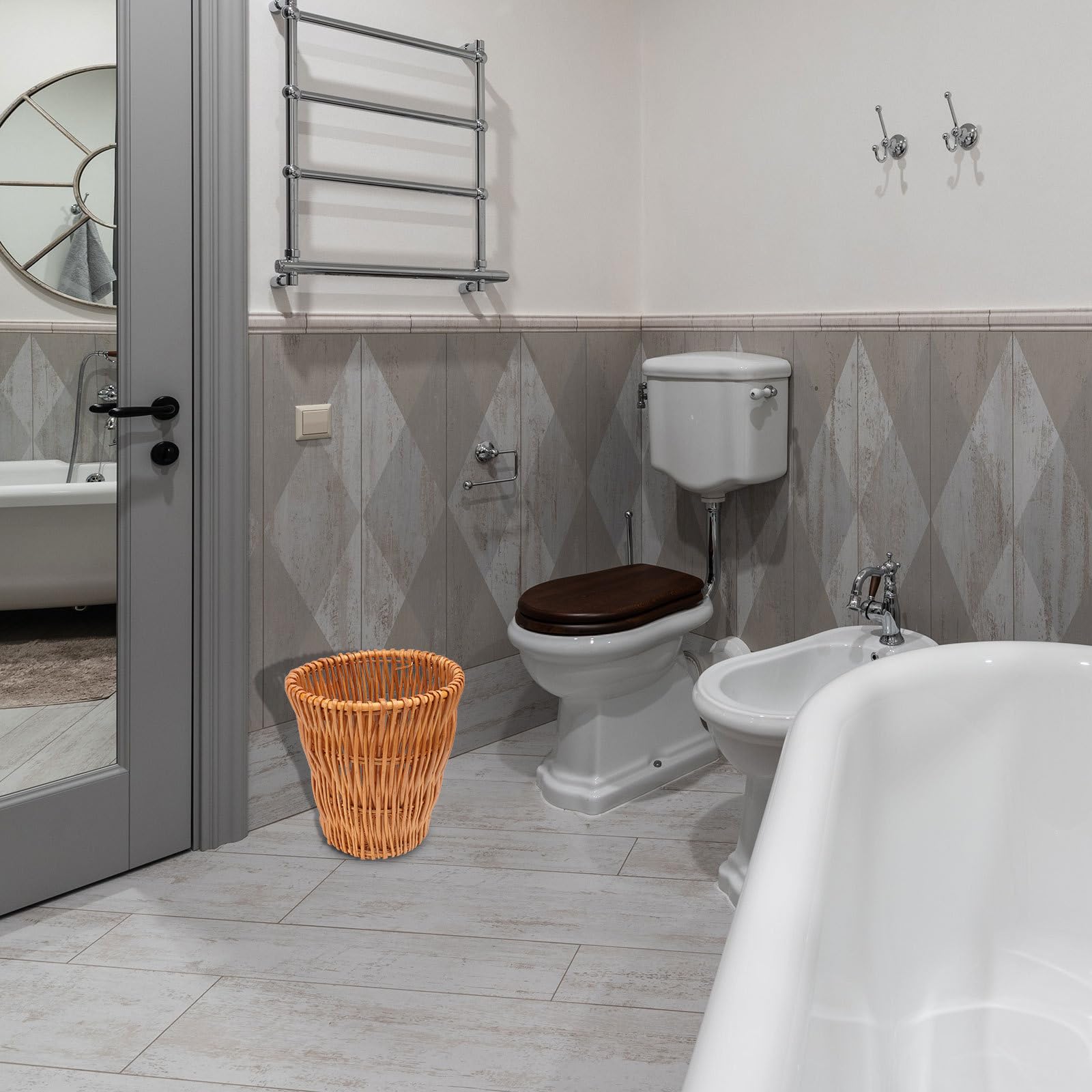 Genérico Cubo de Basura de Mimbre Beige Multiusos para Baño y Cocina, Fácil de Usar, Diseño Delicado y Aspecto Elegante para Almacenamiento Ecológico