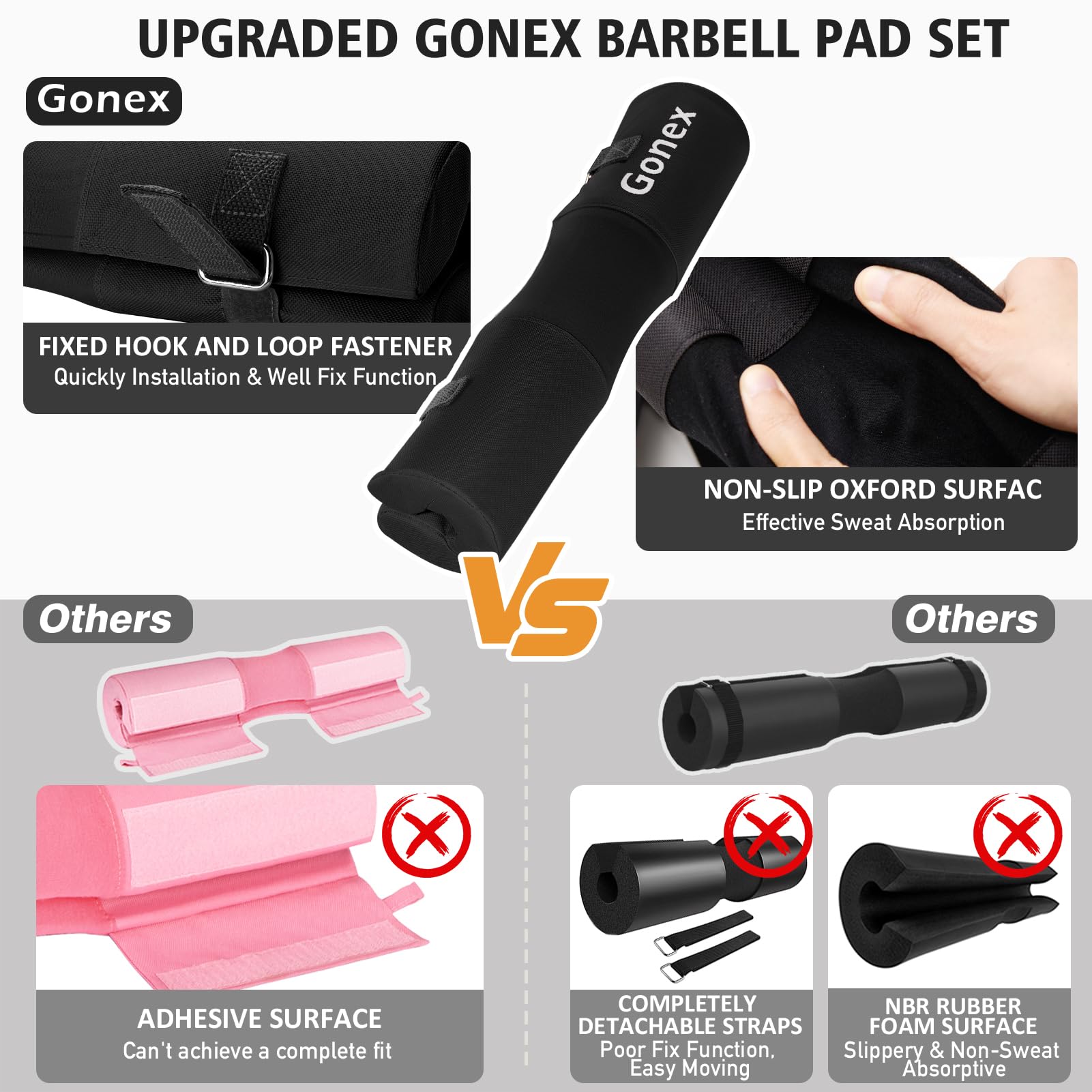 Gonex Mousse Barre Musculation Manchon à Squat pour Squats Lunges Hip Thrusts Haltérophilie, Barbell Squat Pad avec 2 Sangles de Cheville Bande de aux Hanches, Convient aux Barres Olympiques