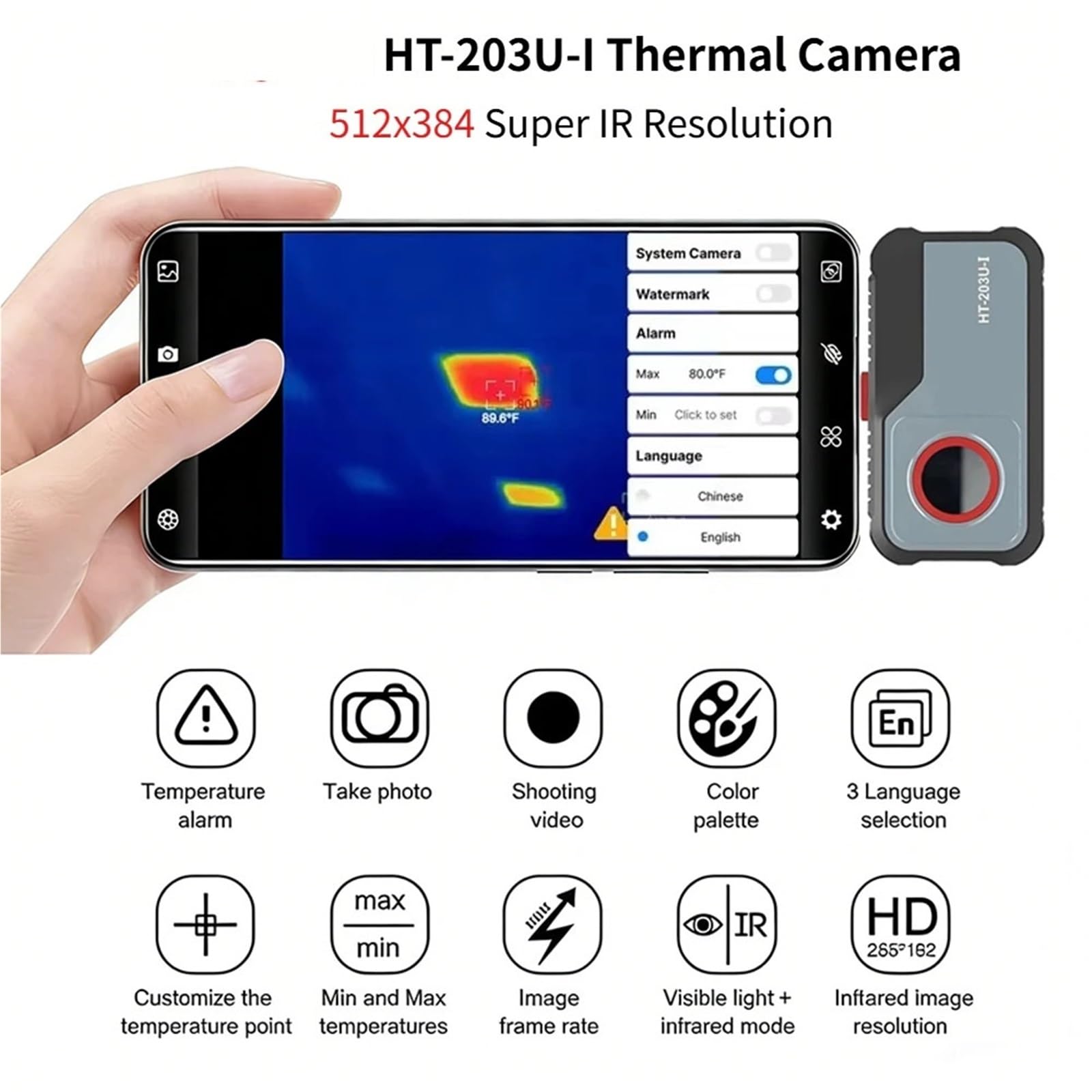 Caméra d'imagerie thermique, Caméra Thermique HT-203U-I Pour Résolution Android 512x384, Imageur D'imagerie 256X192 Pour Smartphones