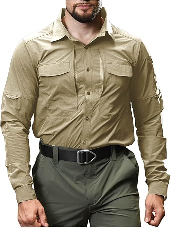 Long Sleeve Shirts for Men 2024 Trendy Tactical Cargo Button Down Tshirts Casual Solid Athletic Gym Workout Tops