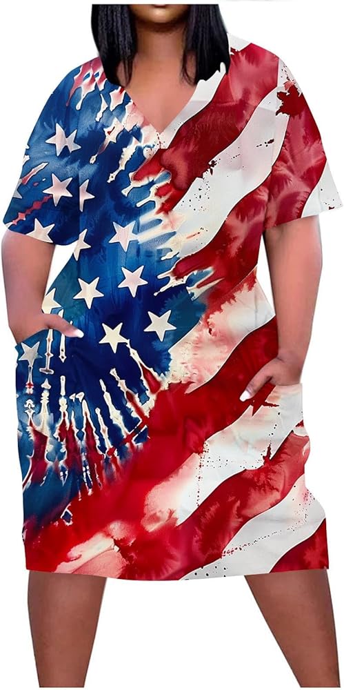 Amazon.com: Smxrfitk Plus Size American Flag Dress - Women V-Neck Short  Sleeves Dressy Patriotic Wear with Pockets Comfort Trendy Dresses :  Clothing, Shoes & Jewelry
