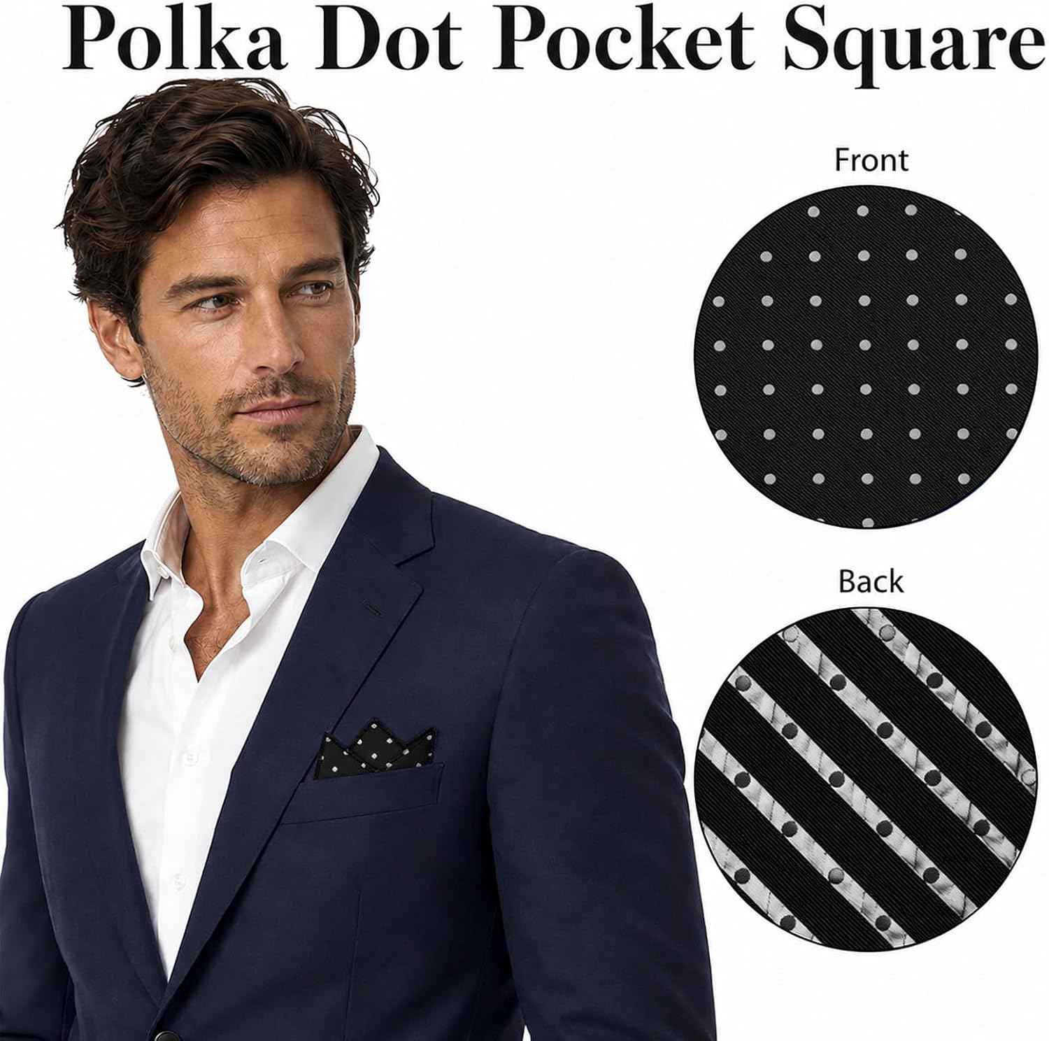 Polka Dots Handkerchiefs for Men Satin Pocket Square for Party