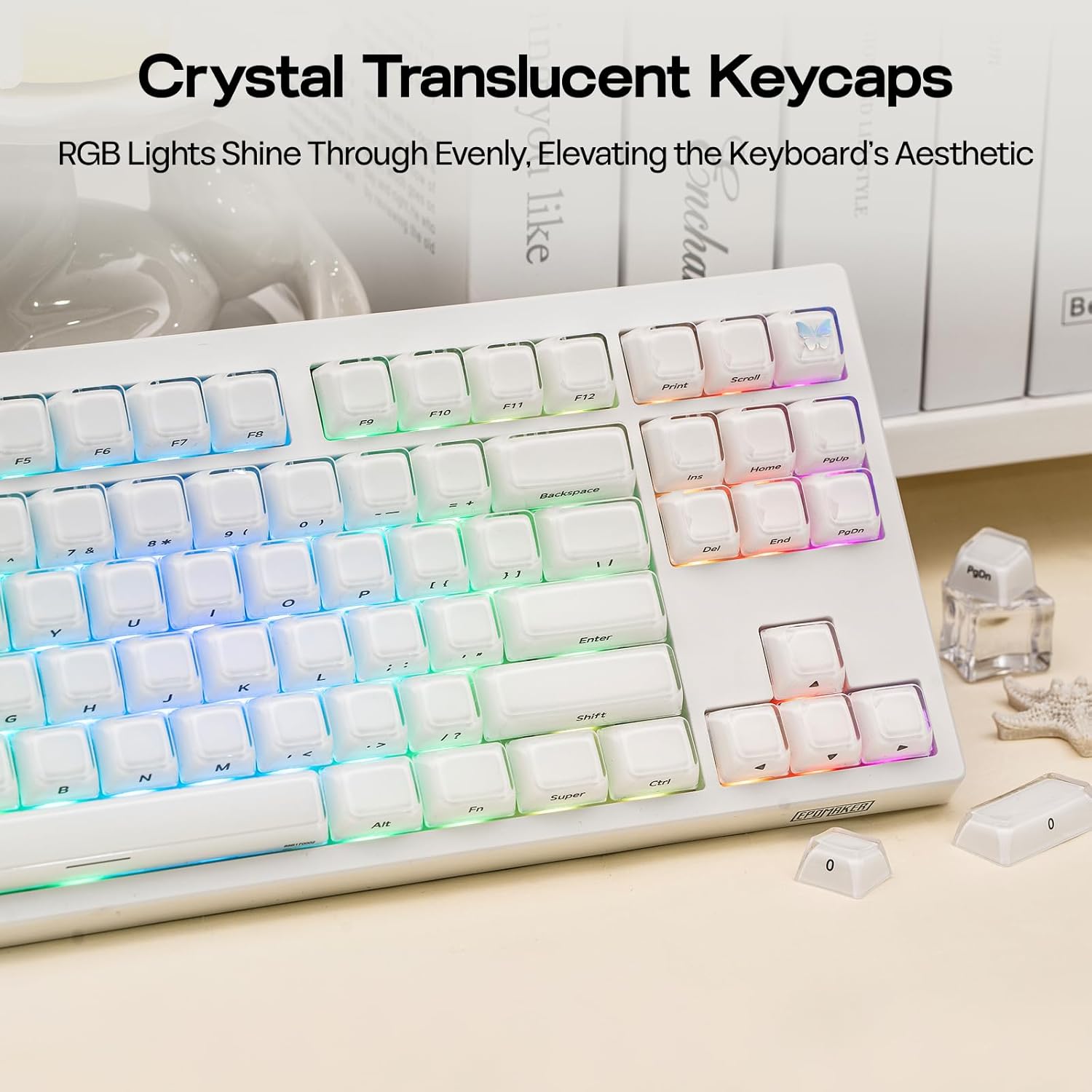 EPOMAKER Lusterfly Jelly Keycaps Set - 123 Keys Double-Shot Laser Engraved, MDA Profile, ABS+PC, Non-Shine-Through, MX-Compatible for 61/68/84/87/98/100/104-Key Mechanical Keyboard (White)