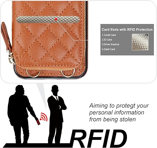 Miniatura 3 de Bocasal Funda tipo cartera cruzada para iPhone 11 Pro, de piel sintética con bloqueo RFID, con cremallera, funda tipo cartera con función atril y