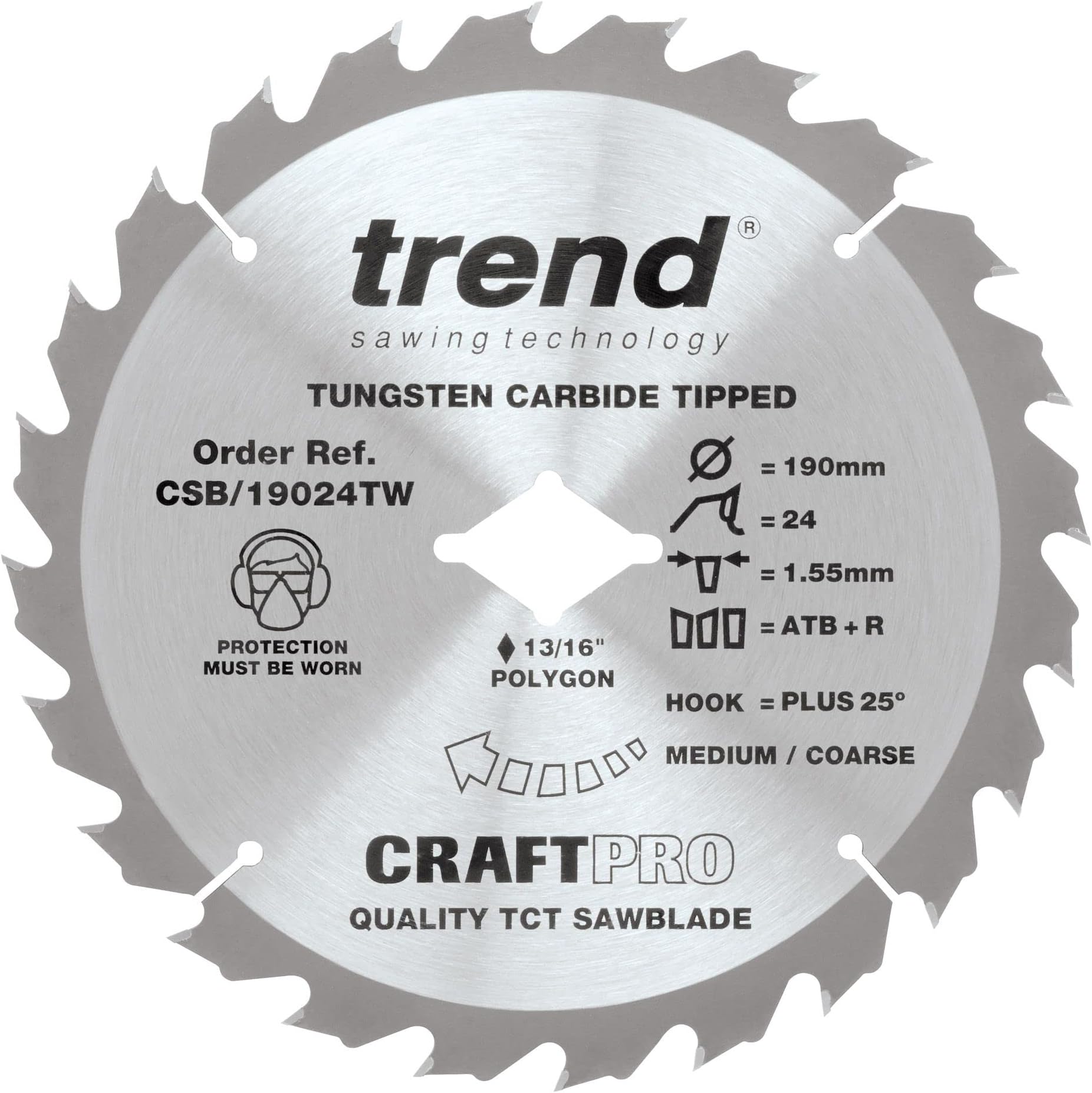 Trend CraftPro TCT-zaagblad voor algemeen gebruik, 190 mm x 24 tanden x 30 mm asgat, wolfraamcarbide getipt, CSB/19024
