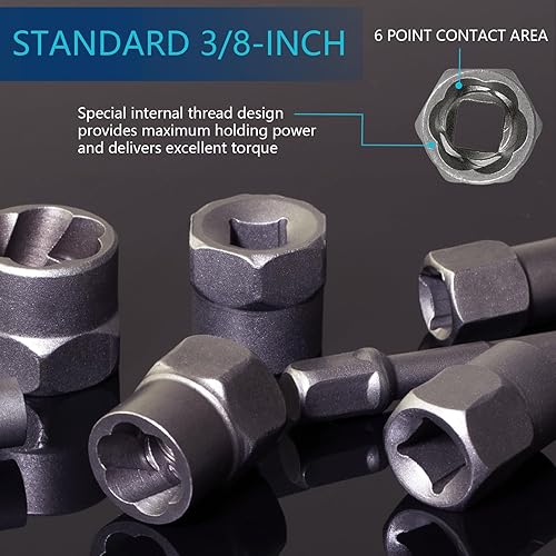 Miniatura 3 de Kit de extractor de pernos de impacto de 13+1 pieza y herramienta de extracción de tuercas de oreja, removedor de pernos redondeados Cr-Mo, juego de