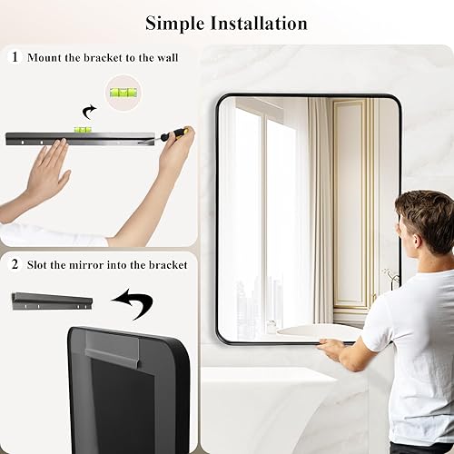 Miniatura 5 de Fabuday Espejo grande de baño negro de 40 x 30 pulgadas, espejos rectangulares enmarcados para pared, espejo de metal negro montado en la pared para