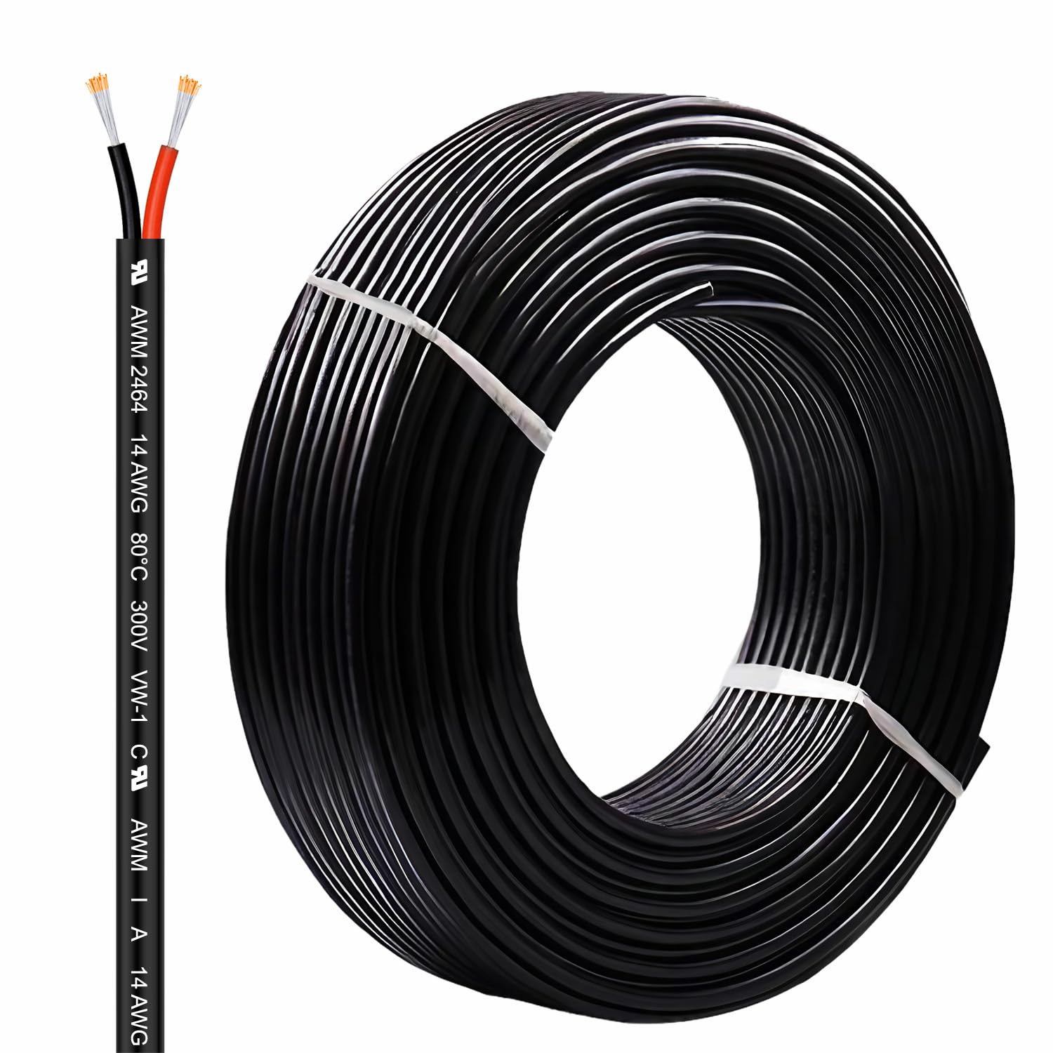 UL2464 30FT 14 Gauge 2 Conductor PVC Electrical Wire, Tinned Copper Hookup Wire, 14 AWG 2 Wire, 14/2 Low Voltage Wires, Landscape Wire, OFC Speaker Cable, Automotive Battery Wires