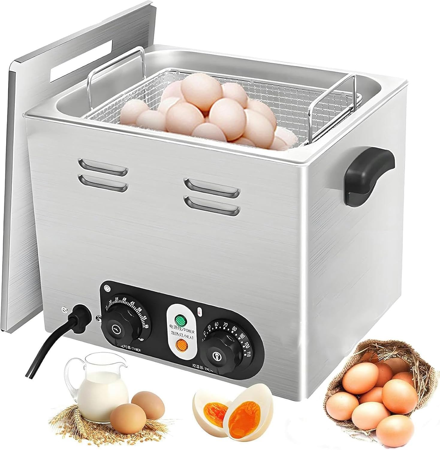2600w Commercial Egg Boiler, 45 Pieces Stainless Steel Egg Cooker with Mesh Basket, Electric Poached Egg Maker, Egg Poacher Pan for Restaurant-
