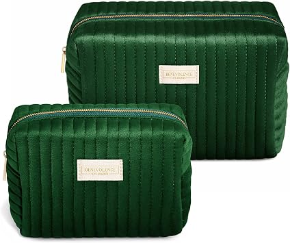 Set of 2 Toiletry Bags for Women, Travel Toiletry Bag for Cosmetics, Makeup, Toiletries | Large Capacity Toiletry Bags for Traveling, Cosmetic Pouch, Makeup Bag Small and Large Size, Emerald Green