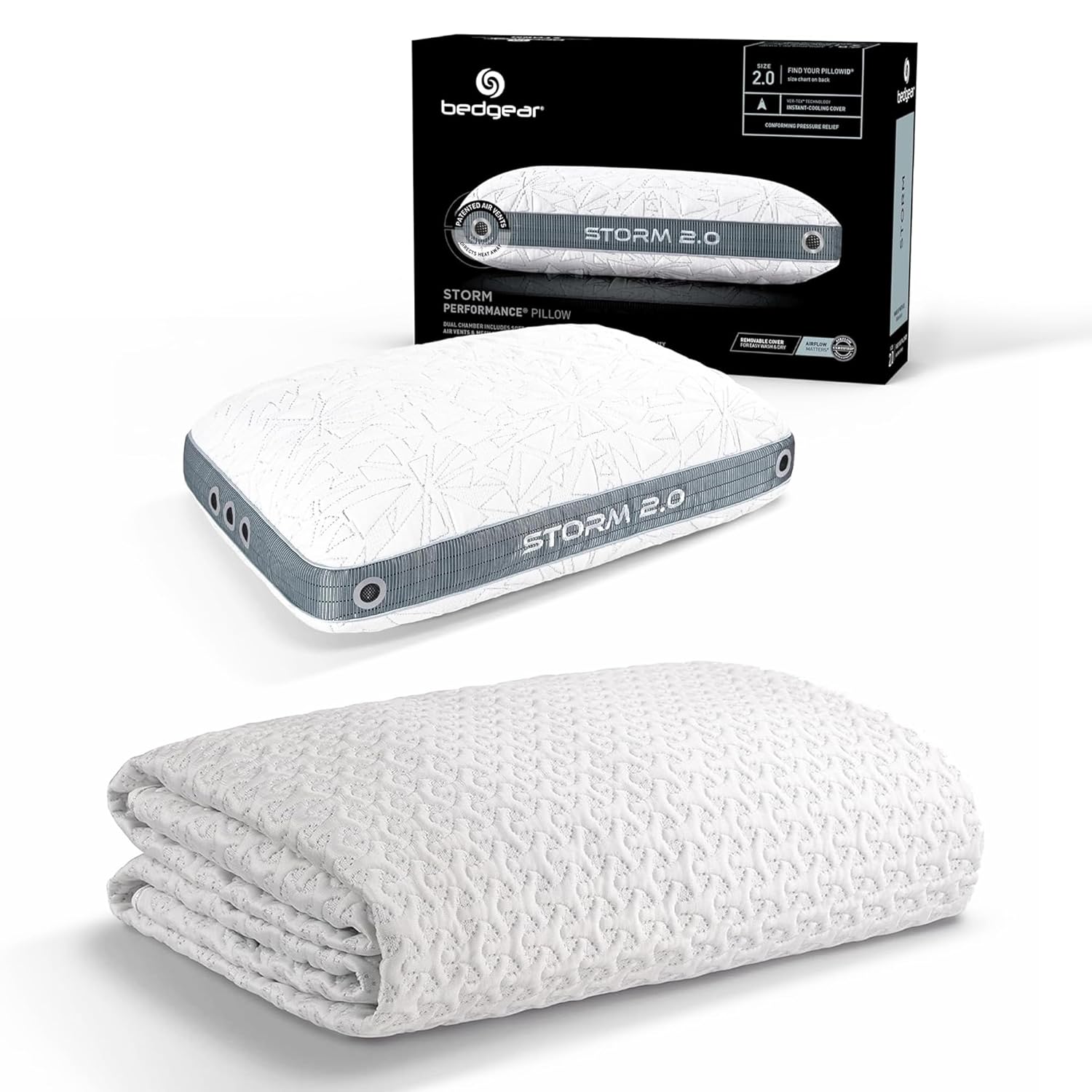 Bedgear Storm 2 0 Cooling Pillow Ver-Tex Mattress Protector Bundle Ideal for Hot Sleepers All-Position Pillow with Washable
