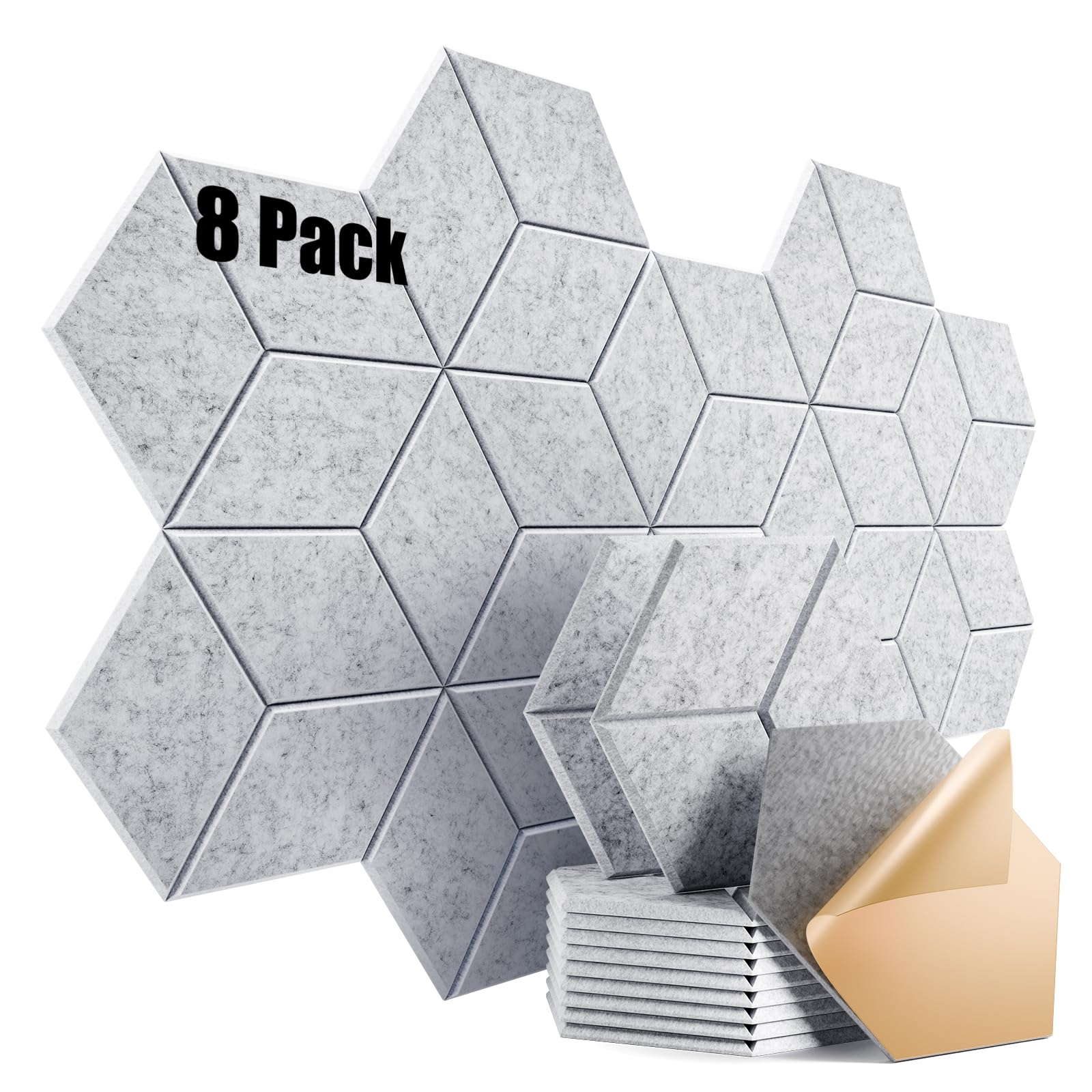 8 Pack Self-Adhesive Acoustic Panels 12" X 10" X 0.4" - Sound Proof Foam Panels for wall with High Density, Y-Lined Design, Flame Resistant, Absorb Noise and Eliminate Echoes(Silver Gray)