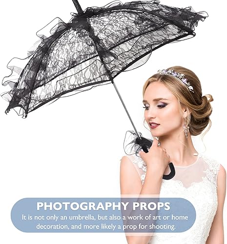 Miniatura 9 de Toyvian Parasol de encaje de encaje, 1 sombrilla de encaje de boda, hecha a mano, de algodón, para manualidades, boda, fotografía, decoración de