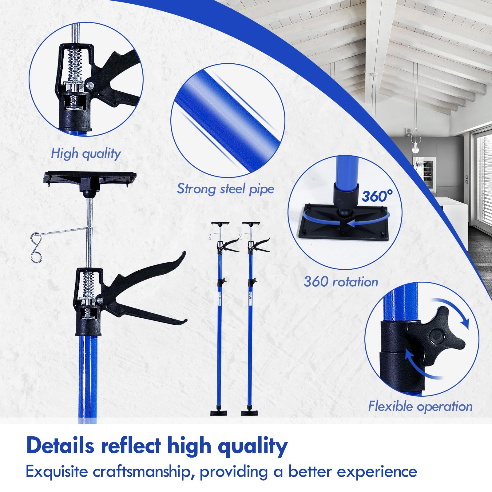 CCLIFE 2 pezzi Sostegno a Soffitto Puntello per solai Telescopico di Sostegno Carico Fino a 30 kg Lunghezza regolabile 115-290 cm