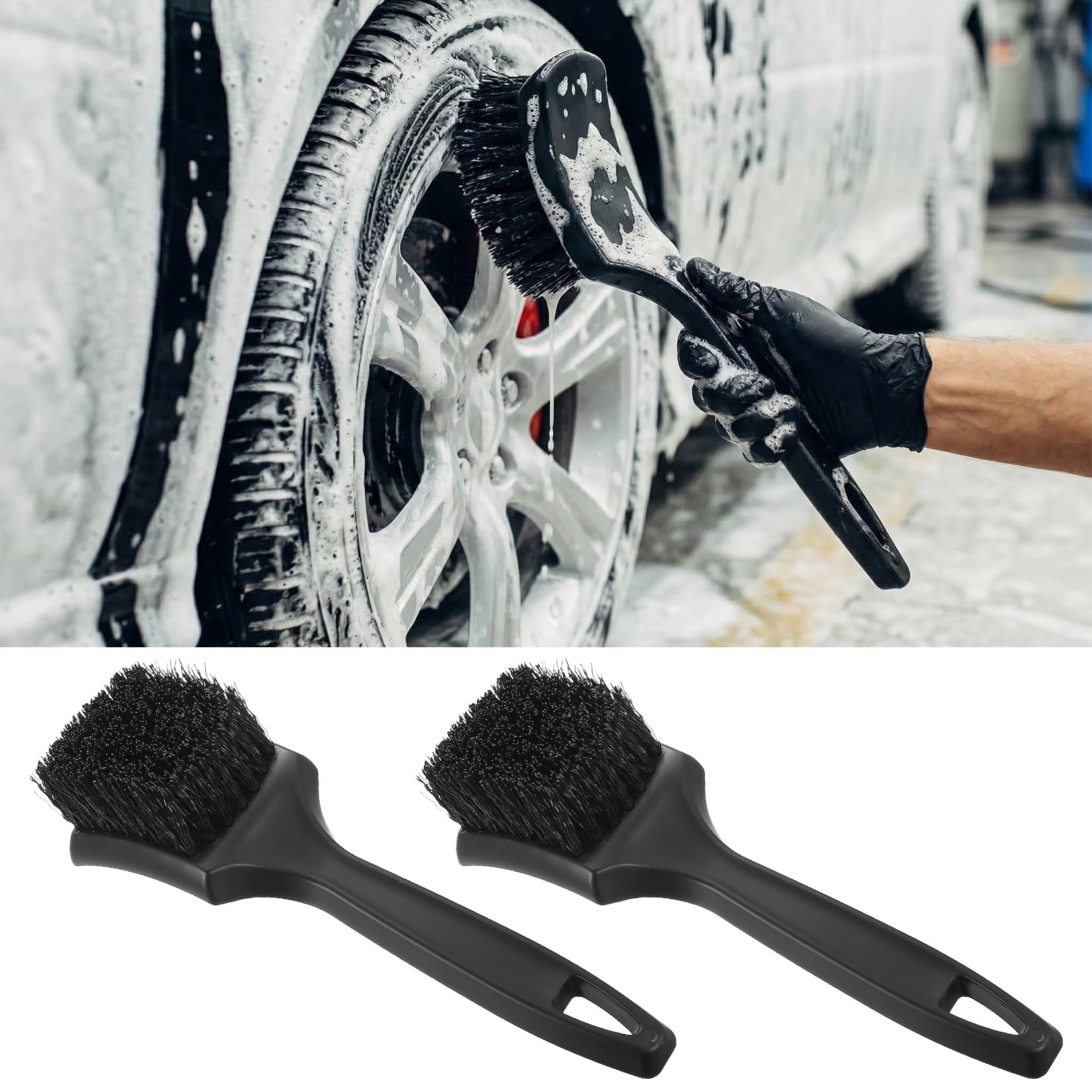 Set 2 Spazzole Per Pulizia Cerchioni Auto - Con Impugnatura Ergonomica, Per Ruote In Lega E Pneumatici, 25 Cm E 28 Cm