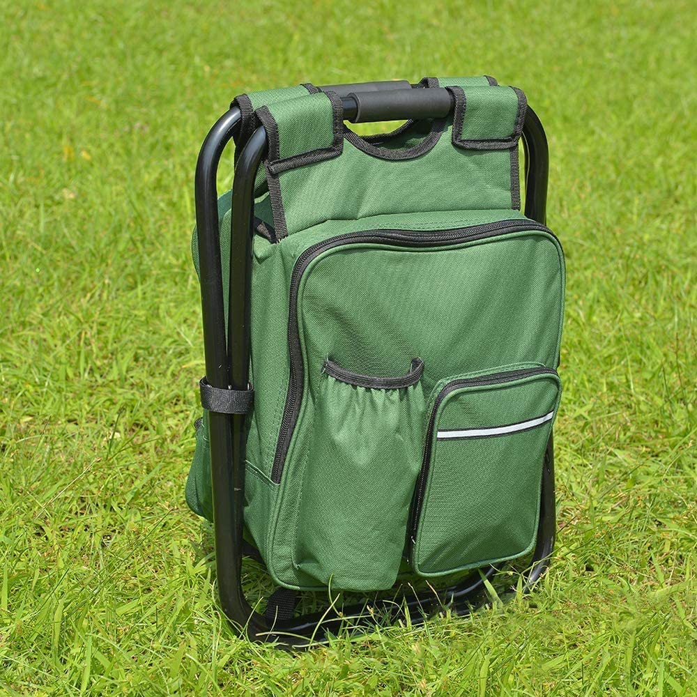 Silla de camping plegable 3 en 1 silla mochila taburete plegable con bolsa isotérmica taburete portátil para pesca, camping, senderismo, caza, senderismo, pícnic, barbacoa, verde