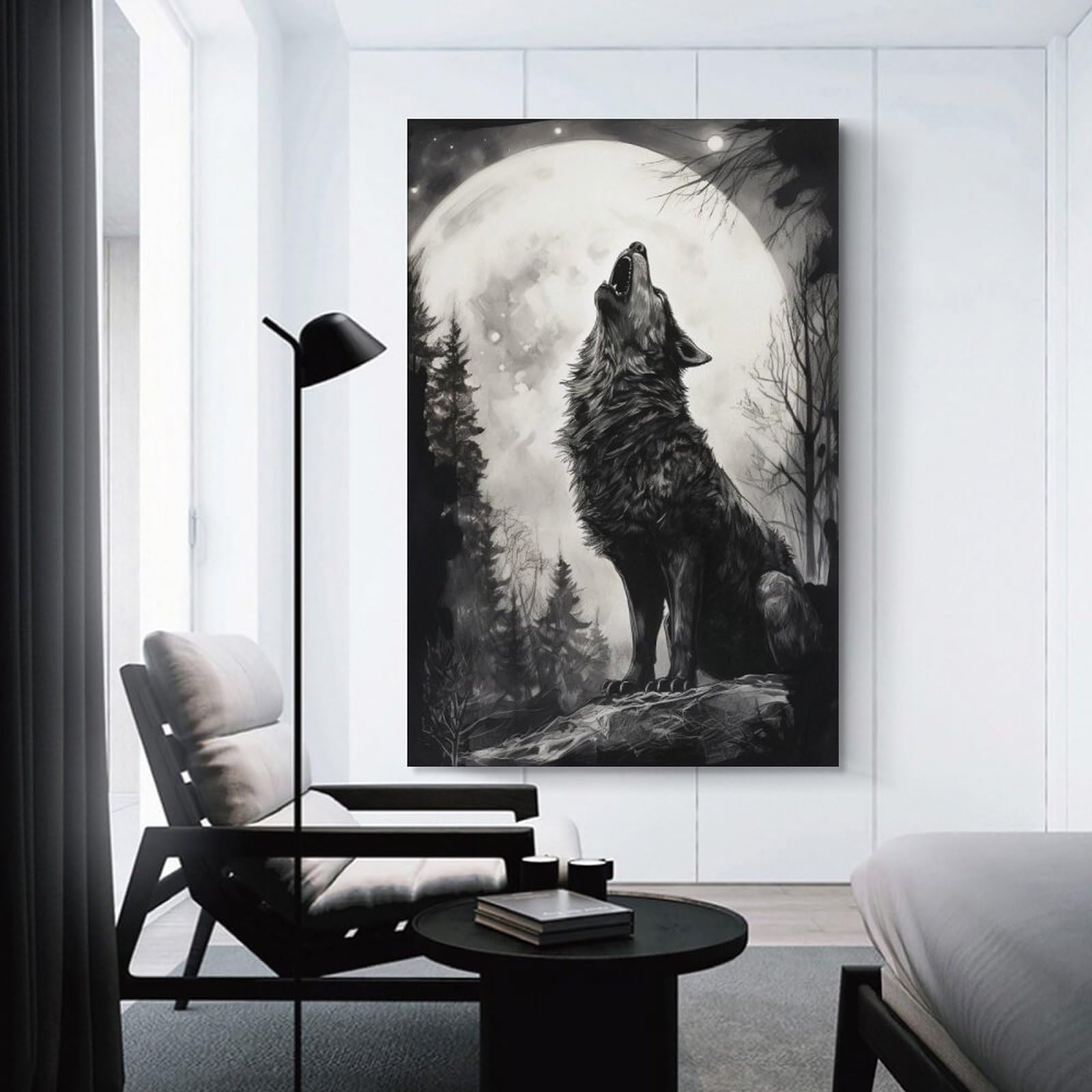 Carta Da Parati Con Lupo Grigio Scuro Su Sfondo Nero / Carta Da Parati  Autoadesiva, Rimovibile, Stacca, image size:1600x1600