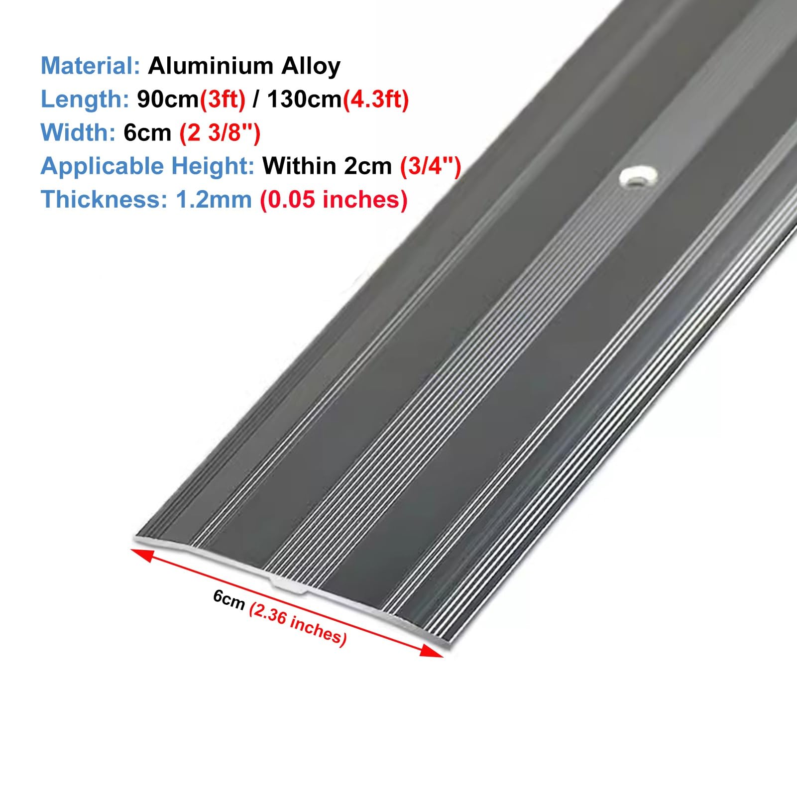 Metalowa listwa progowa do drzwi z otworami i śrubami, antypoślizgowa listwa wykończeniowa do dywanów do płytek, osłona szwów do laminatu/drewna, szara, 130 cm