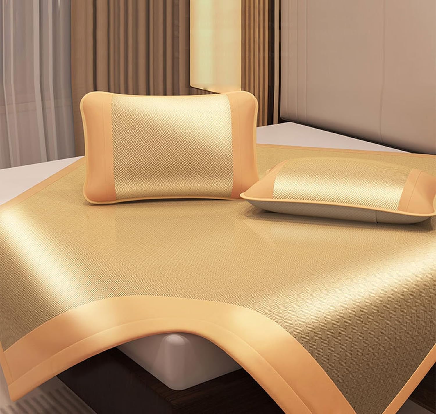 Summer Sleeping Pad Ice Rattan Mat 3 Piece Set (1 Mattress + 2 Pillowcases) Summer Ice Silk Mat Washable Cooler Mattresses