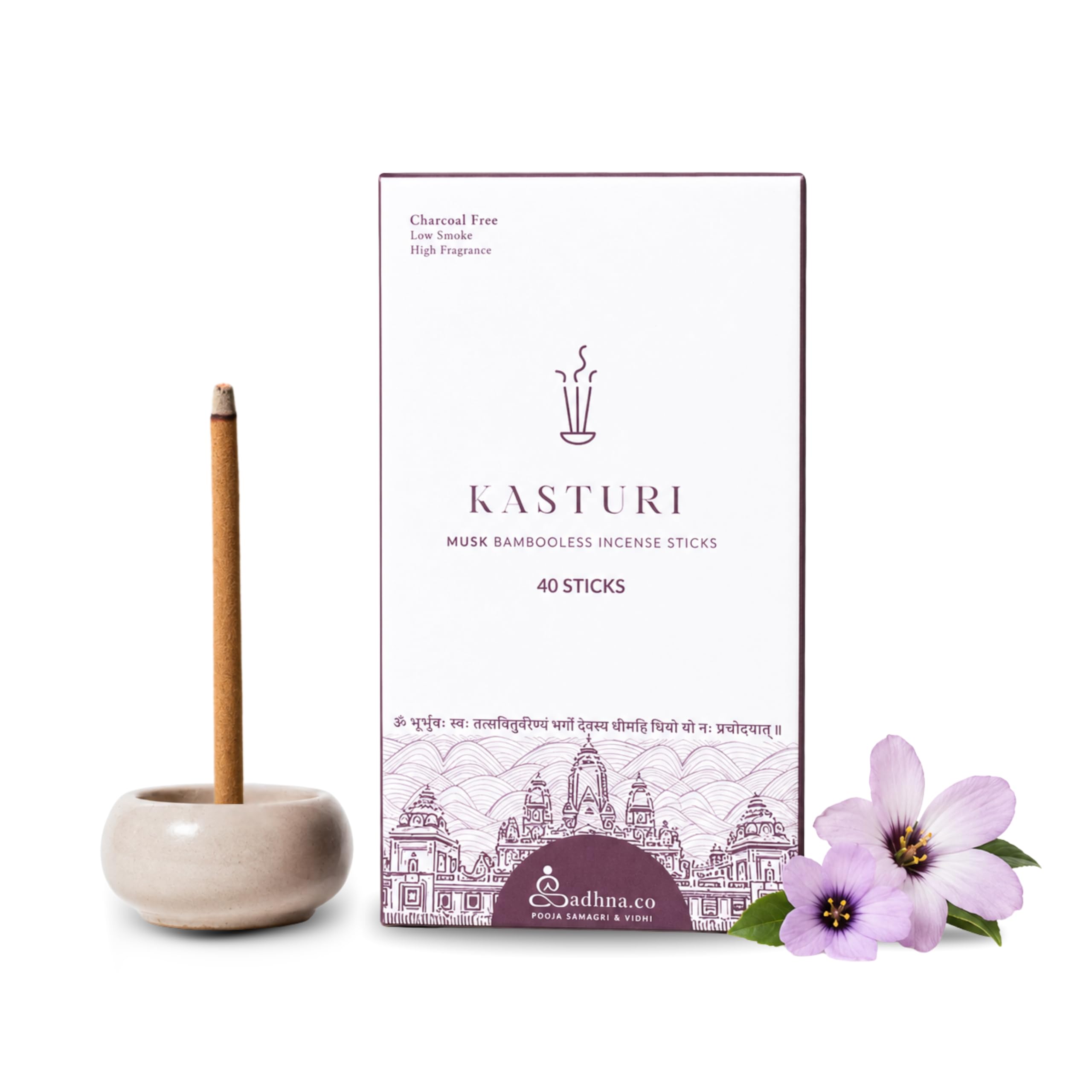 Sadhna.co Kasturi Bambooless Incense Sticks – Natural, Chemical-Free Agarbatti for Pooja, Meditation & Relaxation with Long-Lasting Fragrance (40 Sticks)