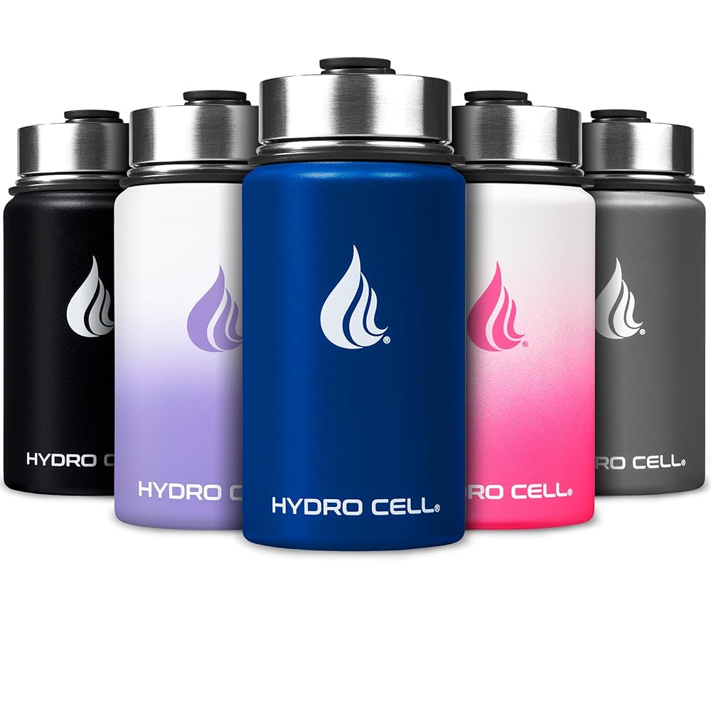 HYDRO CELL Stainless Steel Insulated Water Bottle with Straw - For Cold & Hot Drinks - Metal Vacuum Flask with Screw Cap and Modern Leakproof Sport Thermos for Adults (Navy 14oz)