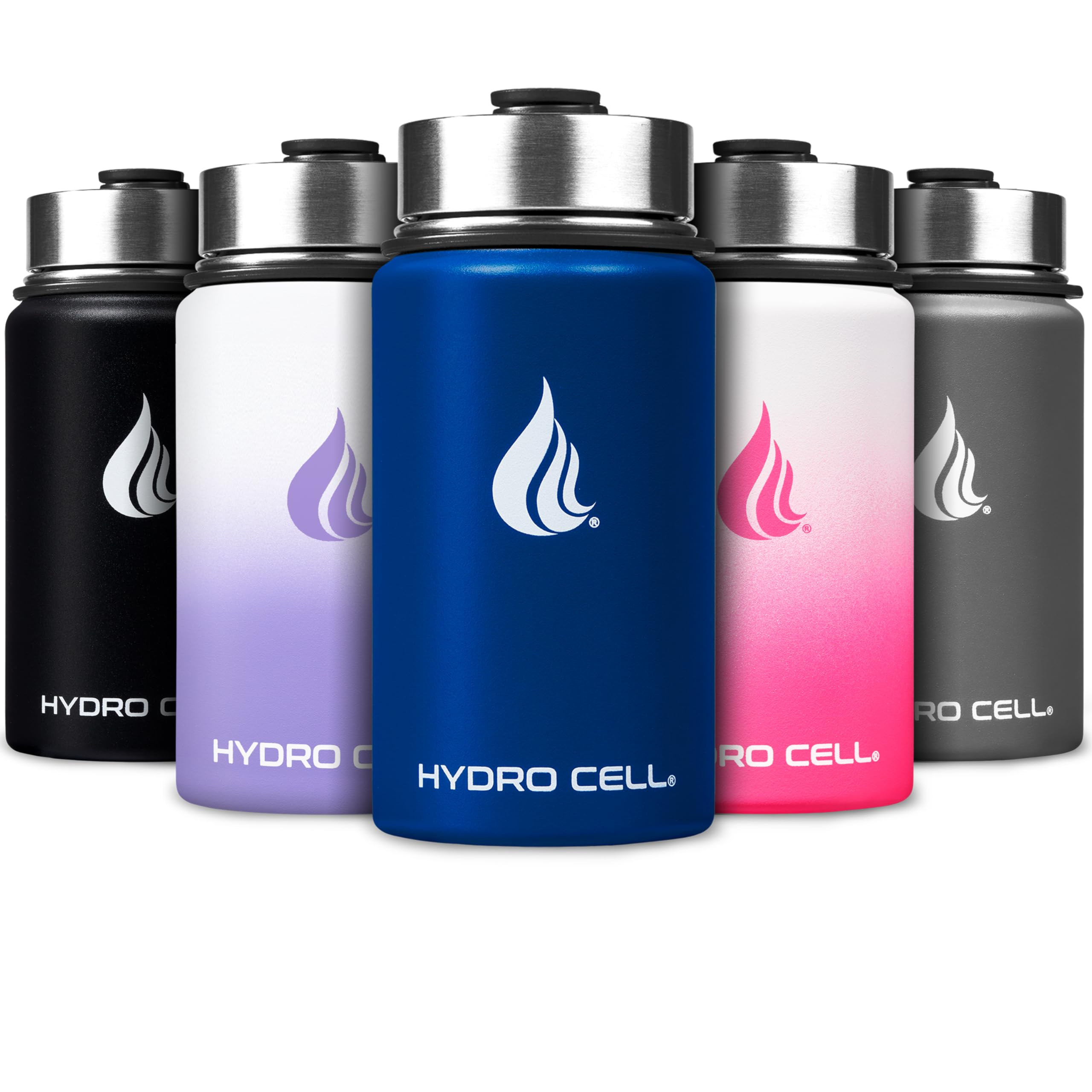 HYDRO CELL Botella De Agua De Acero Inoxidable Con Pajita Y Tapas De Boca Ancha (40 Oz 32 Oz 24 Oz 18 Oz) - Mantiene Los Líquidos Calientes O Fríos (Azul Marino 14 Oz)