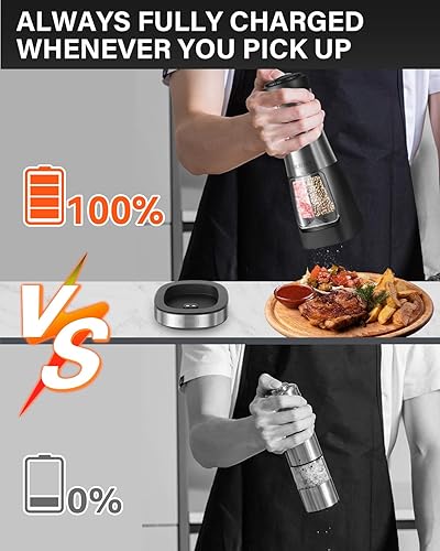 Miniatura 4 de MOVNO Juego de molinillo eléctrico de sal y pimienta recargable 2 en 1 con base de carga, sin necesidad de batería, molinillo automático de sal y