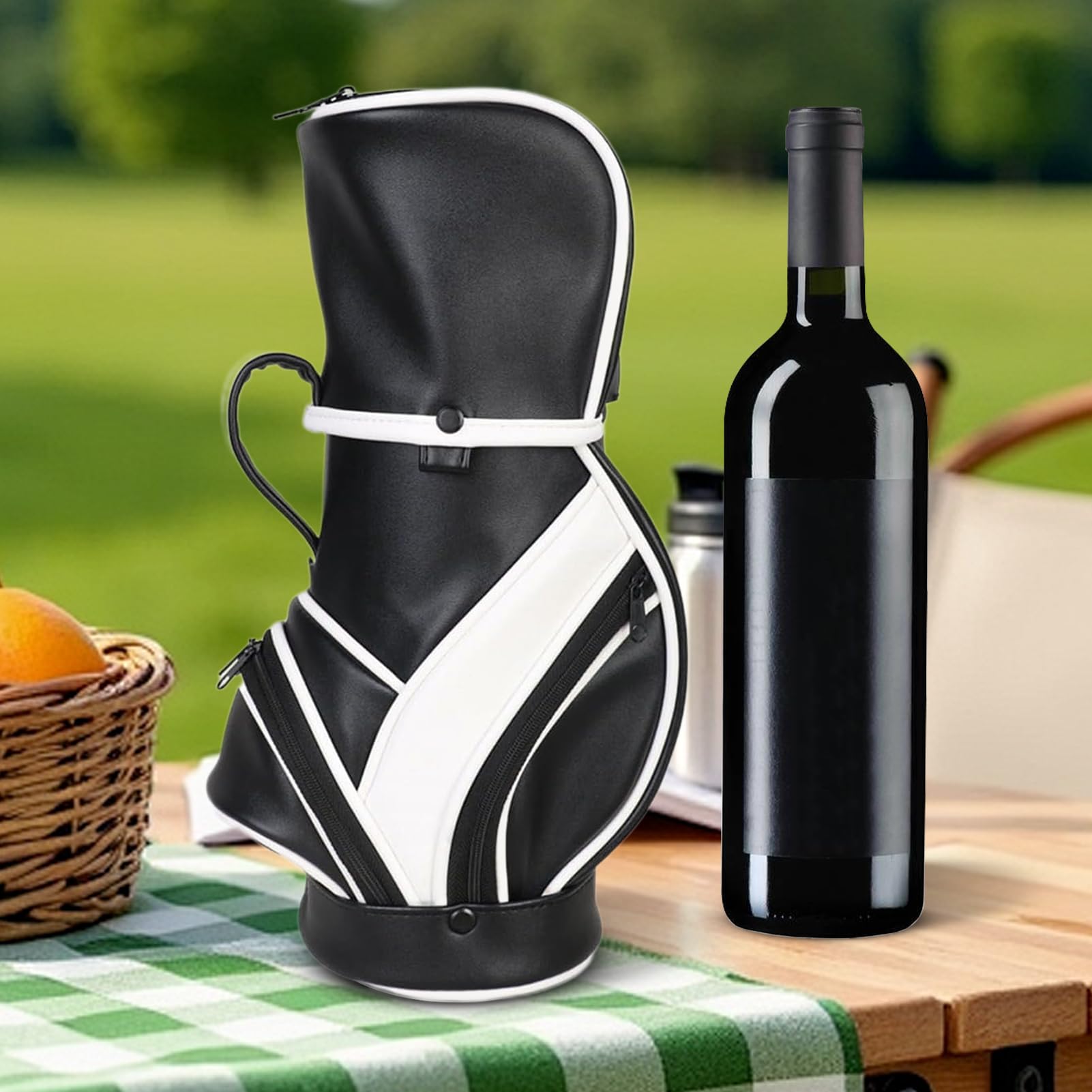 Weinkühltasche, PU-isolierte Weintasche, Schwarz / Weiß, Refer to description, Unisex | Aufbewahrungstasche mit mehreren Taschen für Picknicks, Partys, Golfer, Outdoor-Events, Reisen
