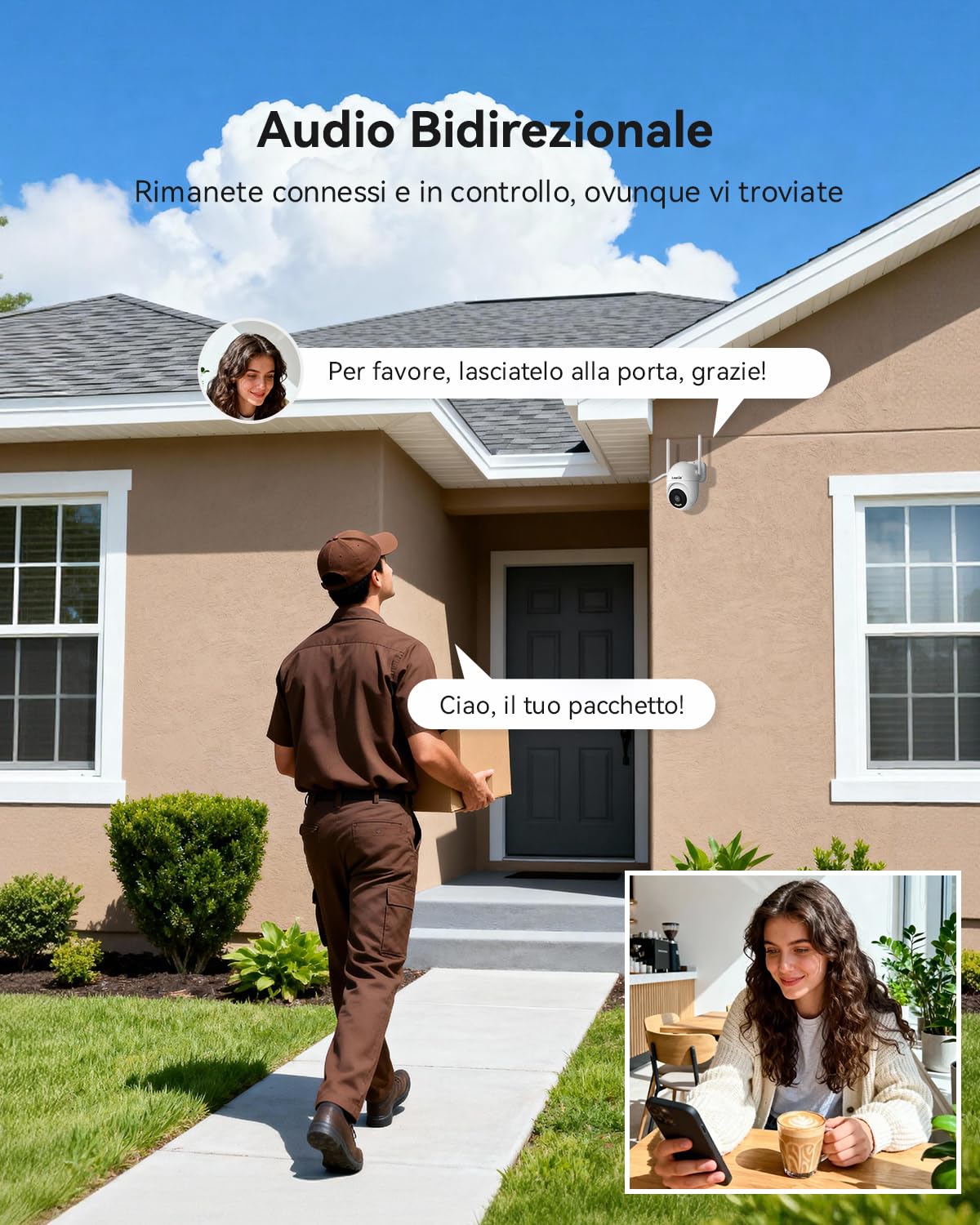 5MP Telecamera WiFi Esterno, Telecamera Aggiuntiva, Registrazione 24/7, Rilevamento Movimento, Tracciamento Automatico, Visione Notturna a Colori, Solo WiFi NVR, Eseecloud APP