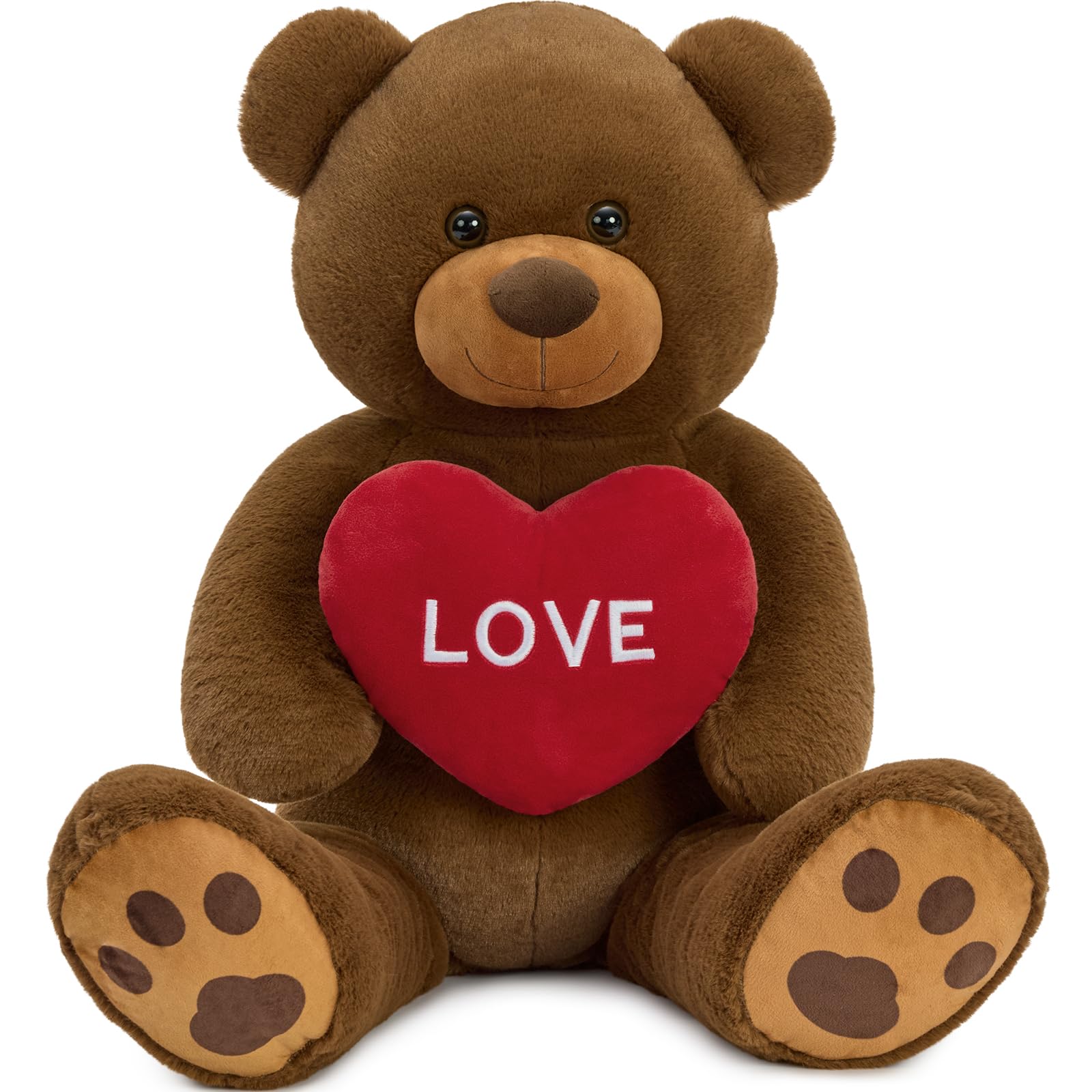 MorisMos 90cm Giant Teddy Bear, Brown Love Teddy Bear for Girlfriend, Large Teddies Soft Toy with Heart, Big Cuddly Fluffy Bear Gift for Kids Wife Birthday Mothers Day Decor