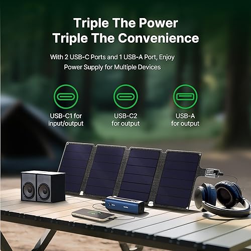 Miniatura 6 de Autel Banco de energía con panel solar de 36 W, cargador portátil de 15,000 mAh, kit de batería LiFePO4 de carga rápida para acampar al aire libre,