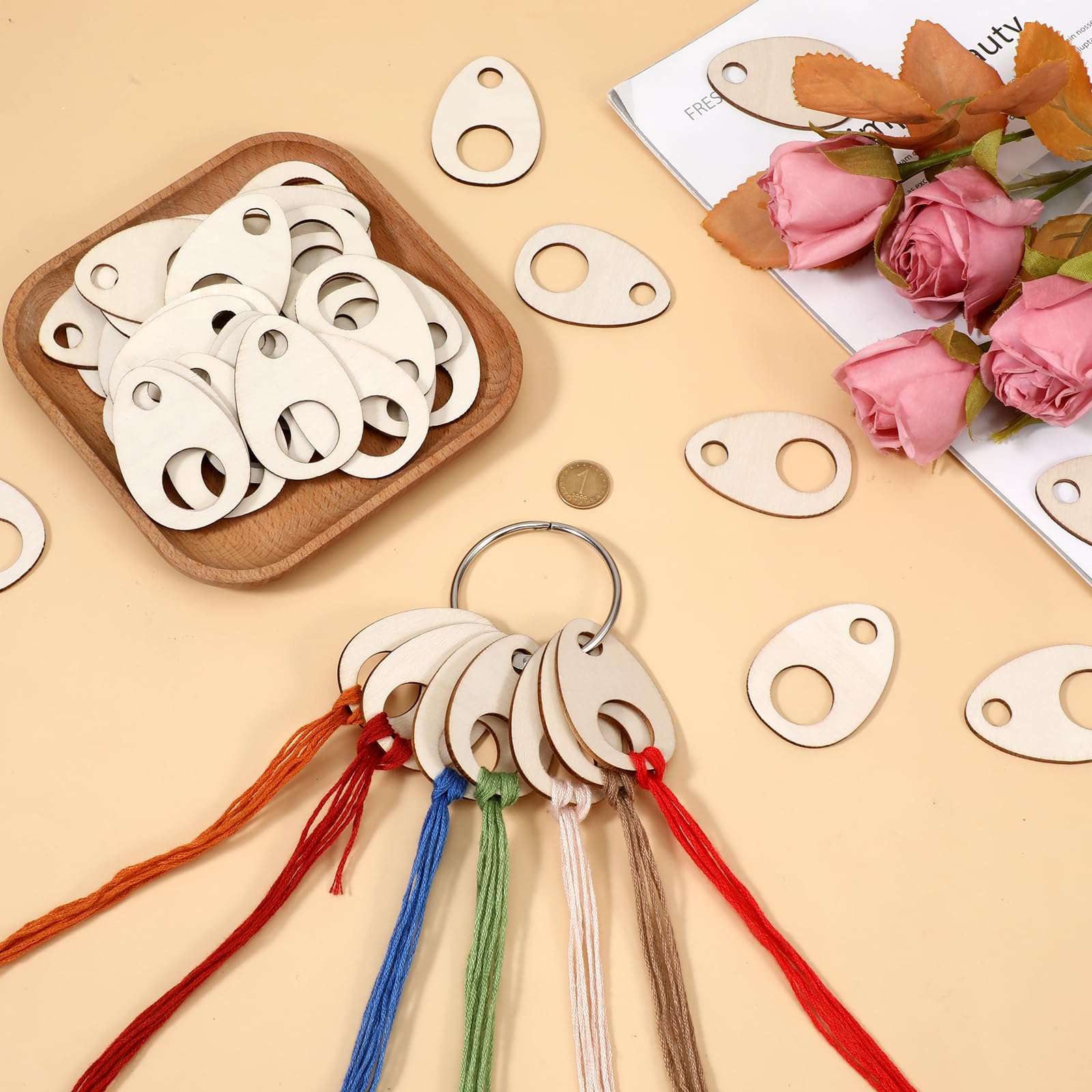 100 Stück Stickgarn-Organizer Aus Holz Für Kreuzstich-Nähwerkzeuge, Kreuzstich-Organizer Stickerei Zahnseide Organizer Stickgarn-Aufbewahrung Tropfenförmige Holzgarntropfen Für Kreuz-Stickerei, DIY Küche, Haushalt & Wohnen