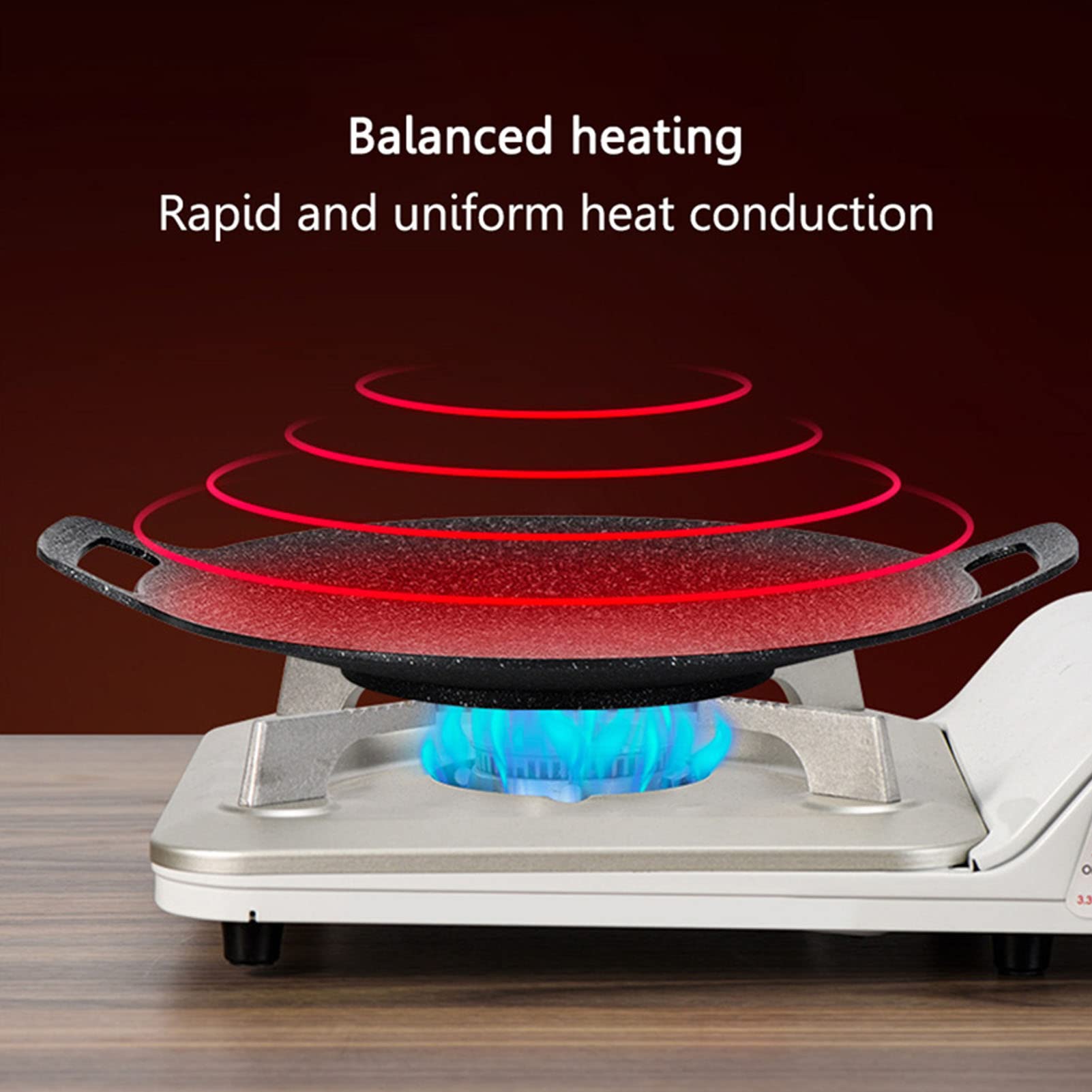 equlup Korean BBQ Griddle, Non Stick 6 Layer Coating Korean BBQ Grill Pan Round Gas Stove Grill Plate with Canvas Bag for Outdoor Cooking (30cm)