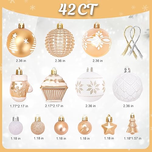 Miniatura 2 de FestiveBliss 42 adornos de Navidad, varios estilos de adornos de bolas de Navidad, bolas de Navidad para decoración de árbol de Navidad, adorno