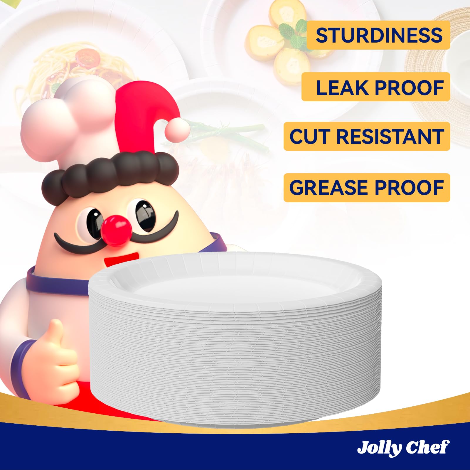 JOLLY CHEF Disposable Paper Plates - 140 Pack -2