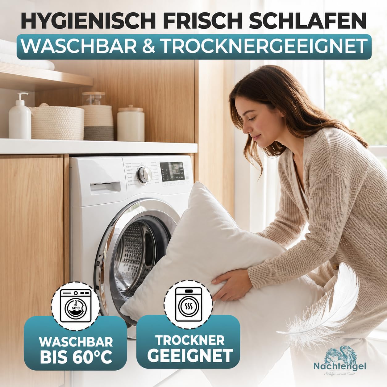 Daunenkissen 80x80 – 3-Kammer, Fest 1700g | Federkissen 100% Daunen & Federn, 100% Baumwollbezug, Oeko-Tex geprüft, allergikerfreundlich, DE-zertifiziert – 80x80, 1700g