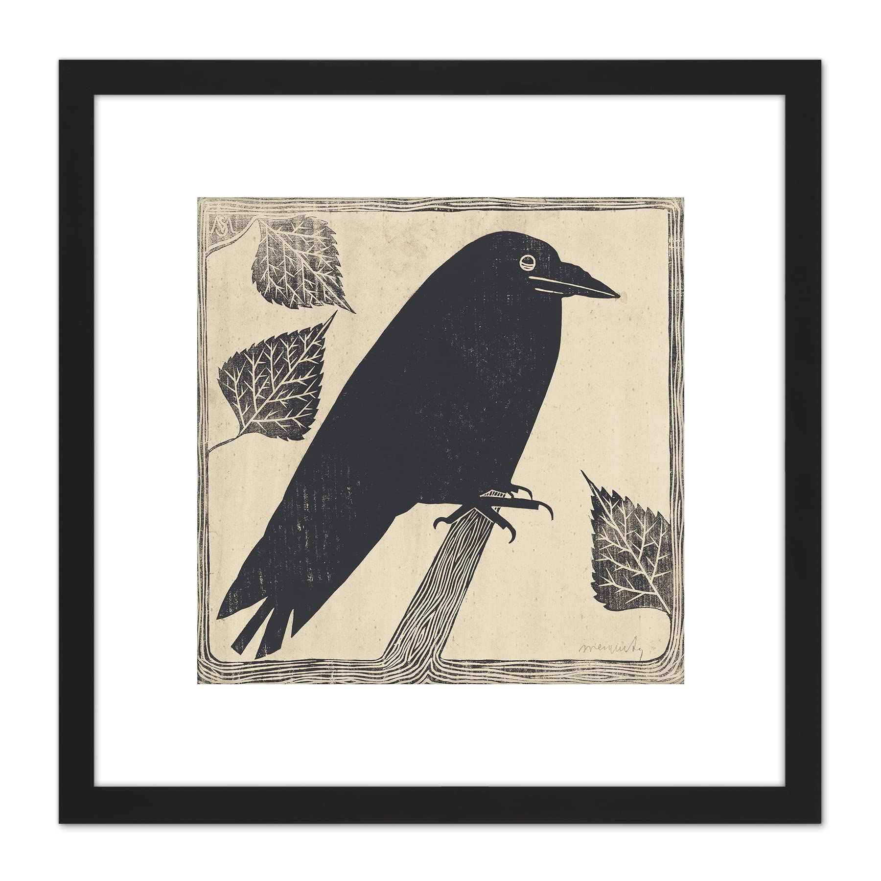 Artery8 Framed Black 8X8 Samuel Jessurun De Mesquita Picture Of A Crow 8X8 Inch Square Wooden Framed Wall Art Print Picture With Mount