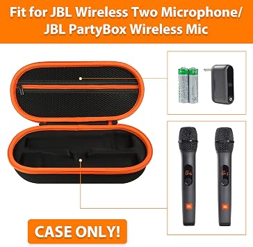 Wireless Microphone Case Compatible with JBL Wireless 2 Microphone System, Handheld Dual Mic Carrying Case, Travel Bag for Receiver, Batteries and Adapter, Karaoke - Orange (Box Only)