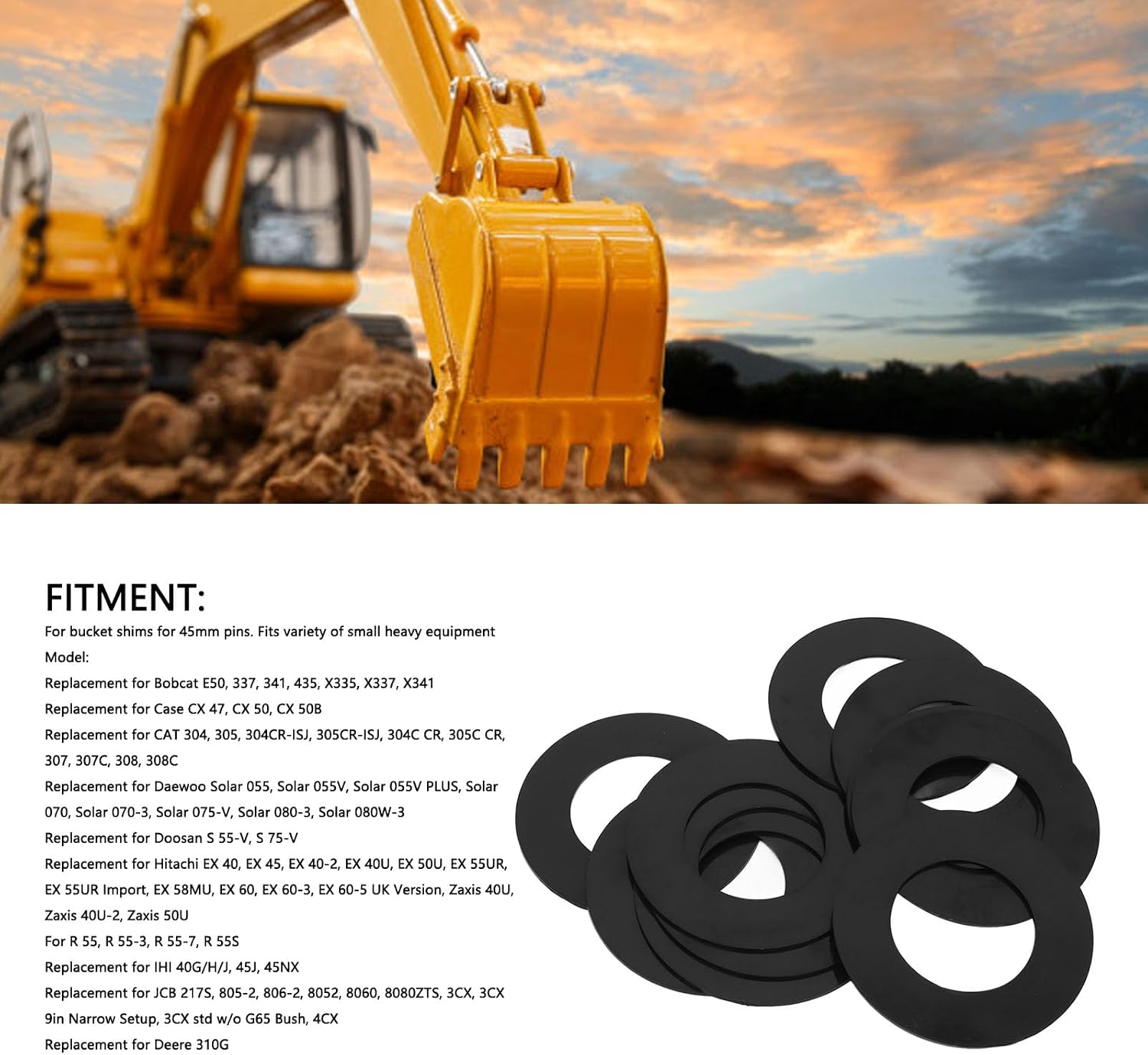 Acouto 40mm Bucket Pin Shim Kit Engineering Plastic Friction Excavator Bucket Pin Shim Replacement for Kubota KH14 KH15 KH90