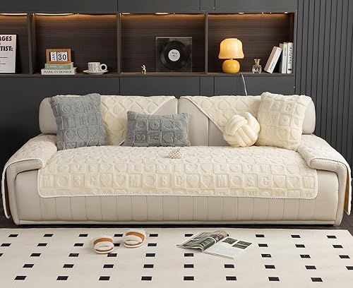 Miniatura 9 de vctops Funda suave de piel sintética con patrón de amor 3D para sofá, funda antideslizante para sofá seccional, protector de muebles (amarillo, 28 x