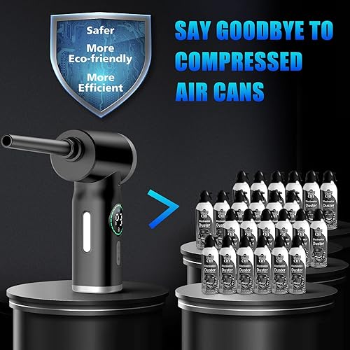 Miniatura 7 de VTVTKK Plumero de aire comprimido 10000RPM limpiador de teclado con pantalla digital HD plumero de aire eléctrico reemplaza la lata de aire